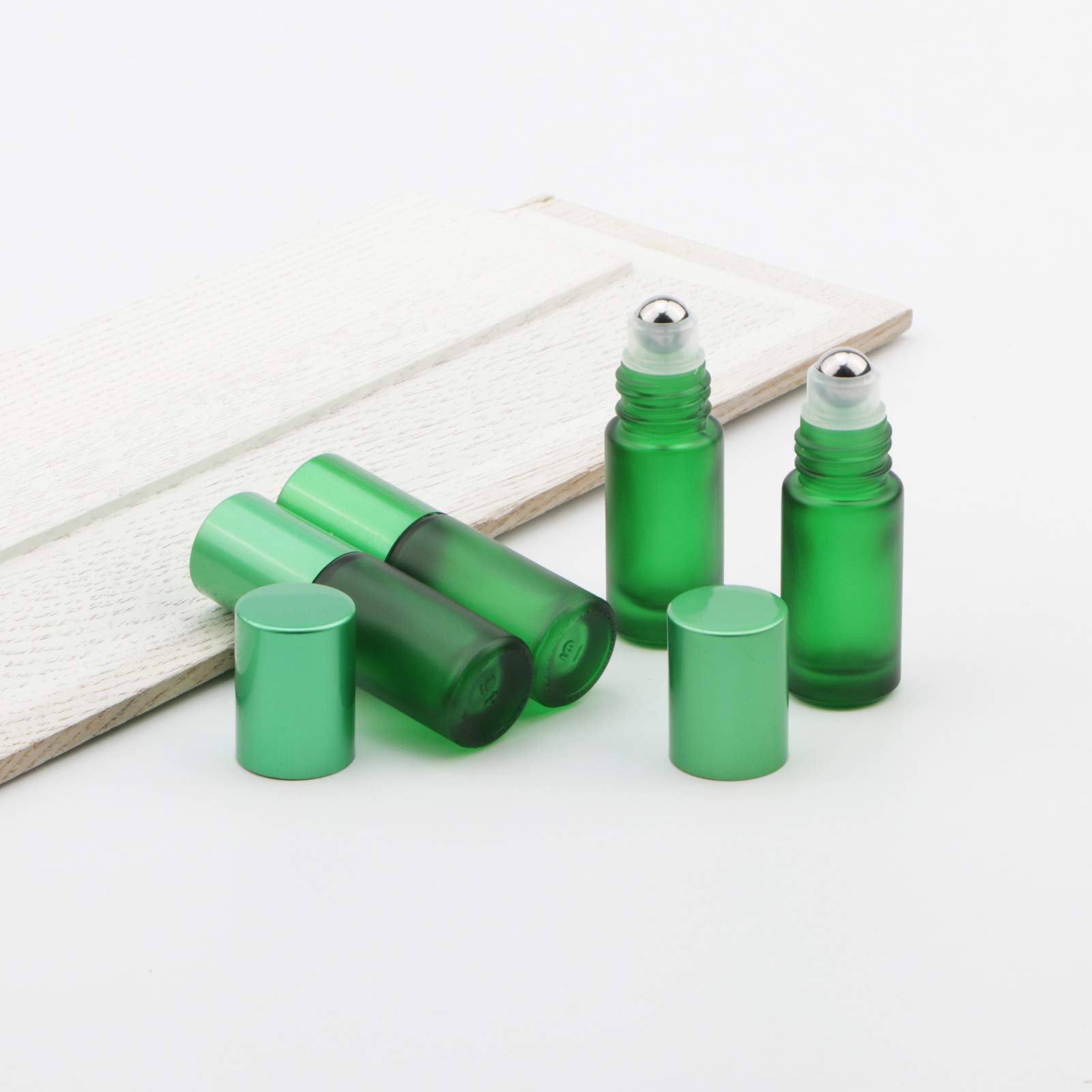 Kesell 10-Pack 5ml Empty Glass Roll On Bottles with Stainless Steel Roller Balls - Green Essential Oil Containers for Aromatherapy, DIY Blends & Travel Skincare