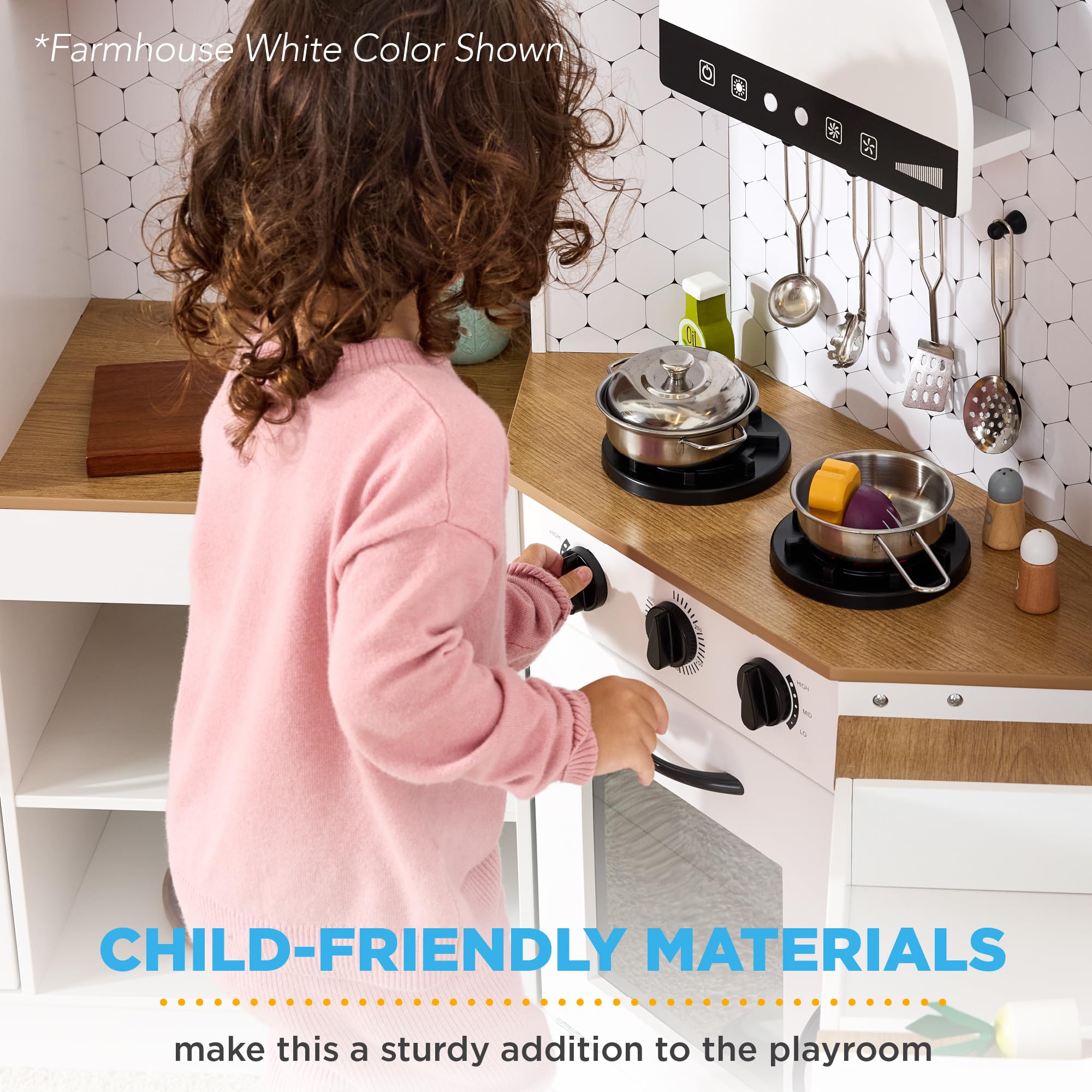 Best Choice Products Pretend Play Corner Kitchen Set - Interactive Wooden Kids Playset with Lights, Sounds, Ice Maker & Hood - White - Perfect for Toddler Role Play, Preschool Learning & Birthday Gifts