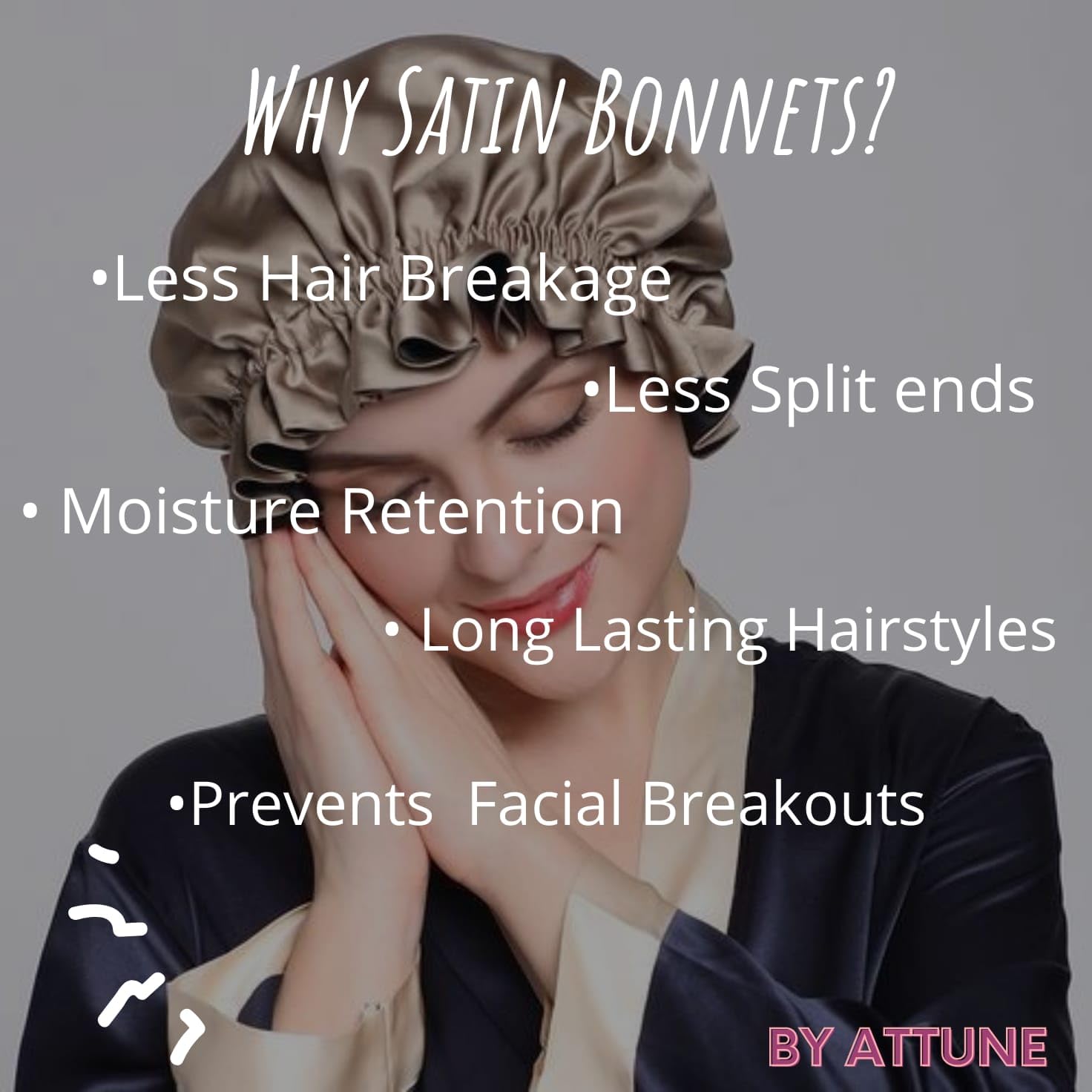 Attune Satin Silk Bonnet for Hair with 4 Premium Scrunchies - Adjustable Silk Sleeping Cap for Curly & Natural Hair - Breathable Satin Hair Bonnet with Drawstring (Sky Blue) - Perfect for Nighttime Hair Protection & Travel