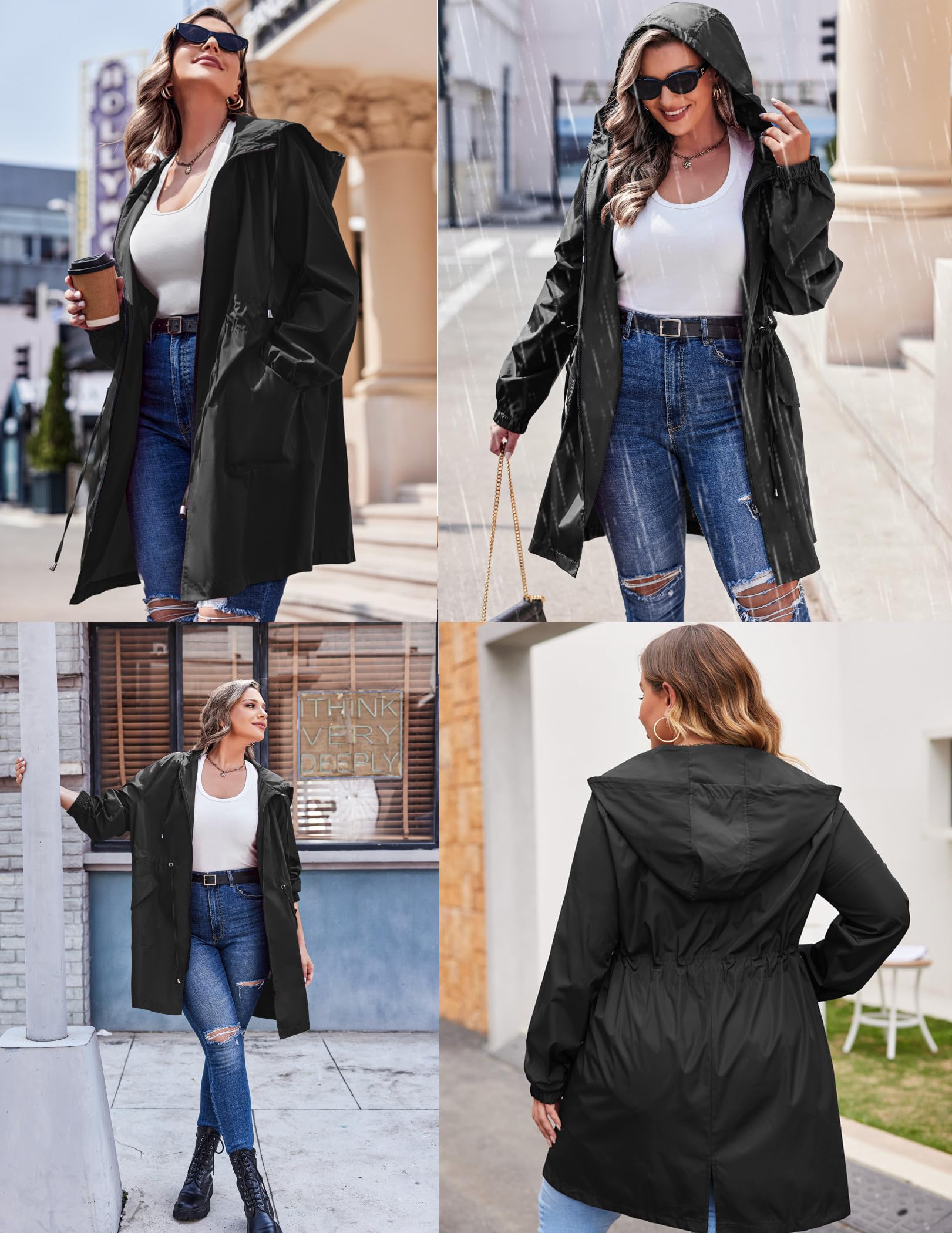 IN'VOLAND Women's Lightweight Waterproof Rain Jacket with Hood & Pockets - Plus Size Long Windbreaker Raincoat for Outdoor Hiking, Commuting & Travel