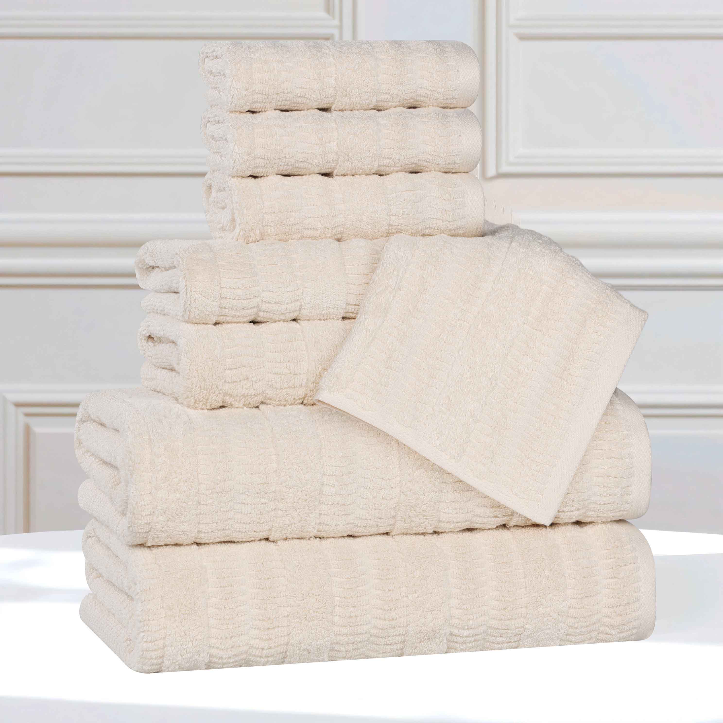 Mika Smart Twist Cotton Solid Vertical Ribbed 8-Piece Towel Set - Ultra Soft & Absorbent Bath Towels for Spa, Gym, and Luxury Home Use