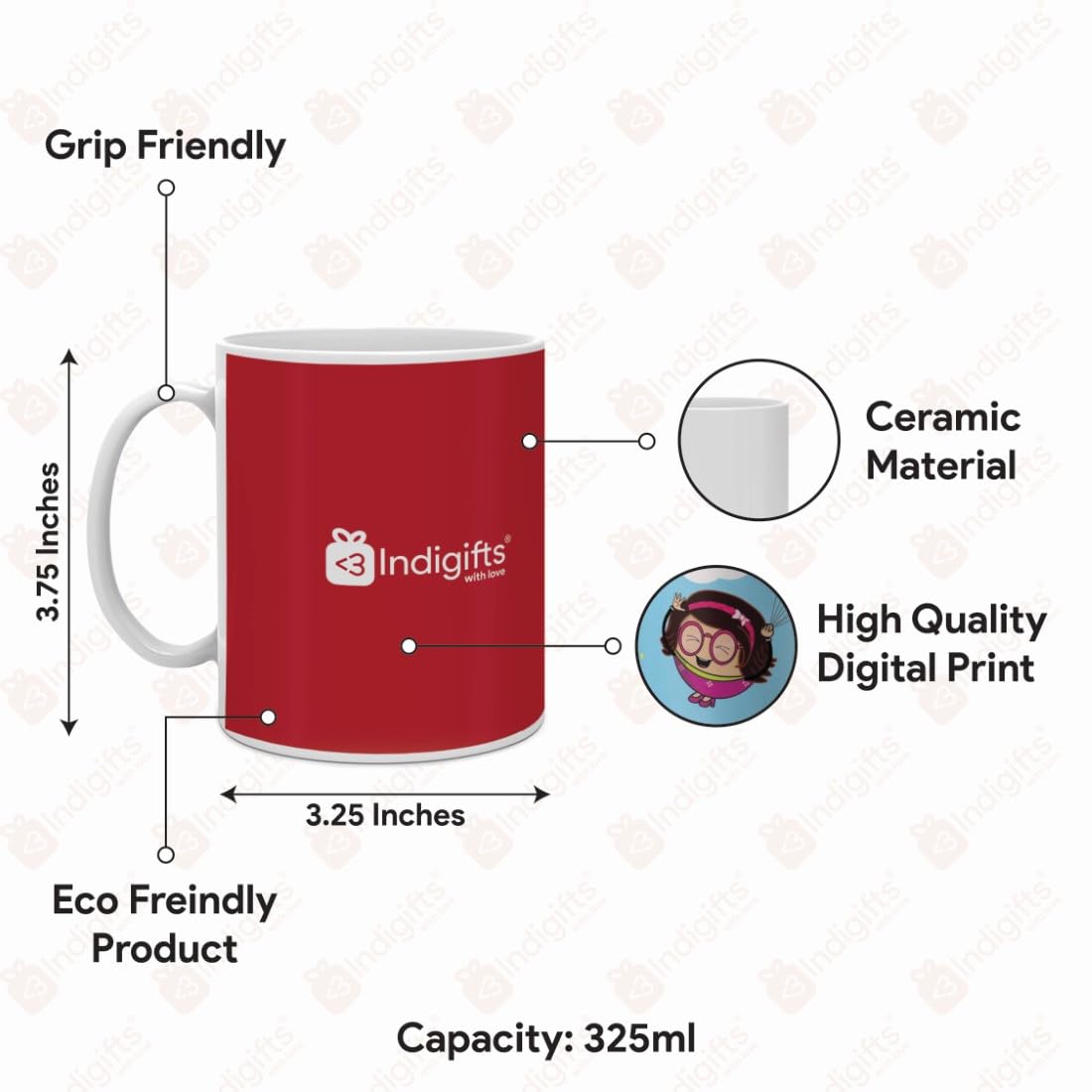 Indigifts 330ml Coffee Mug with Rudraksh Rakhi - Ceramic Tea Cup for Brother Sister Love, Beige Designer Gift Mug | Perfect for Rakhi Festival, Sibling Appreciation & Daily Coffee/Tea Use