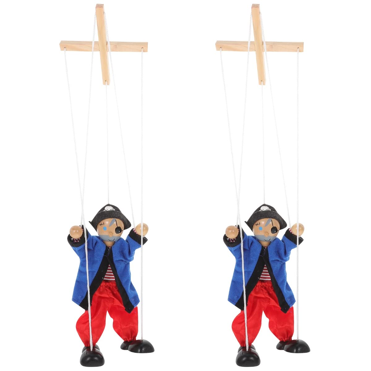 LUOZZY 2Pcs Wooden Pirate Marionette Puppet Set - Handcrafted Pull String Puppet Toys for Kids, Clown & Pirate Characters - Perfect for Birthday Parties, Holiday Gifts & Interactive Play (Blue) | Great for Storytelling, Classroom Activities & Family Entertainment