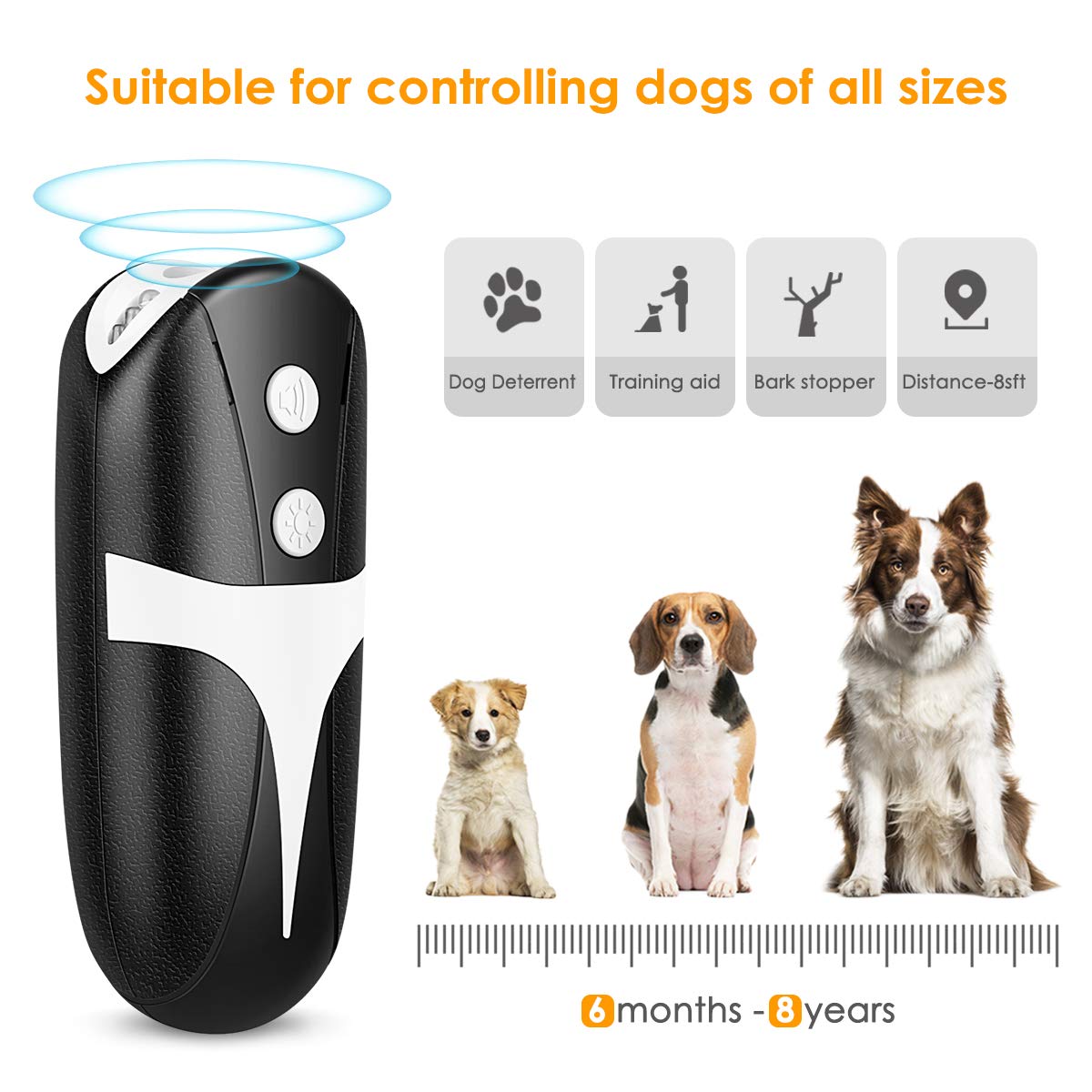 Ultrasonic Dog Repellent - Handheld Infrared Bark Control Device for Small & Large Dogs | Stop Excessive Barking, Protect Your Yard & Home Security | Perfect for Walking, Jogging & Outdoor Activities