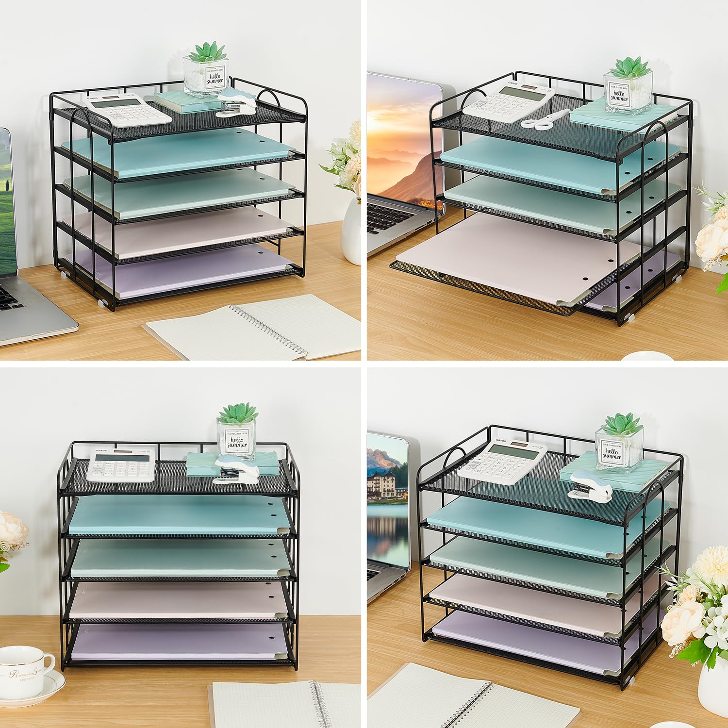 5 Tier Mesh Paper Letter Tray Organizer - Black Desktop Mail Sorter for Office & Home, File Document Holder, Desk Organizer with Storage Compartments | Perfect for Mail Sorting, Bill Organization & Office Supplies Storage