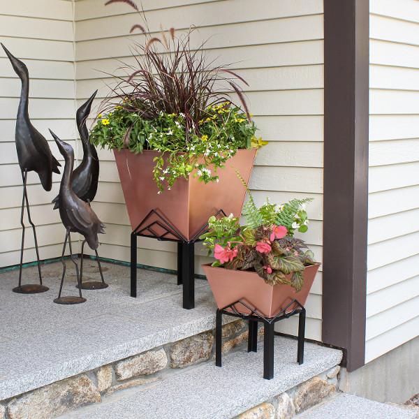 Marion Planter with Copper Plated Flower Box - Elegant Indoor/Outdoor Garden Decor for Home, Patio & Office Spaces