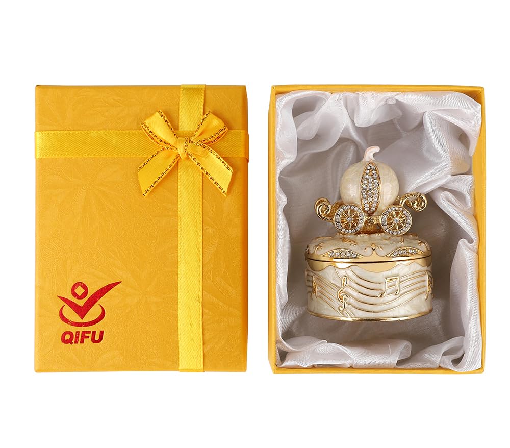 QIFU Hand Painted Pumpkin Carriage Jewelry Box - Elegant Trinket Storage & Gift Presentation Box for Necklaces, Rings & Keepsakes - Perfect for Disney Princess Themed Decor, Wedding Favors & Christmas Gifts