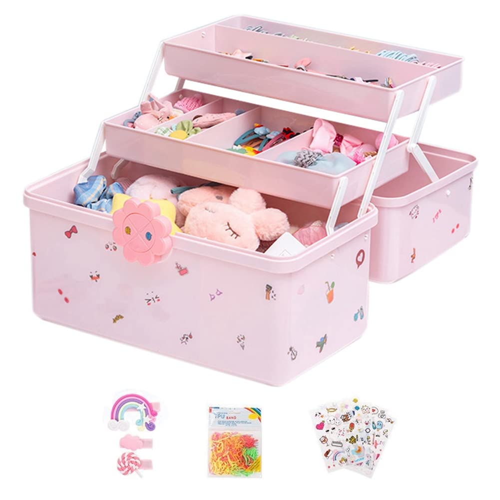 HDLIV Kids Hair Accessories Organizer Box - Baby Headbands, Hair Clips, Hair Ties & Hair Jewelry Storage - Cute Decorative Jewelry Box for Girls Room, Birthday Gifts & Travel Use