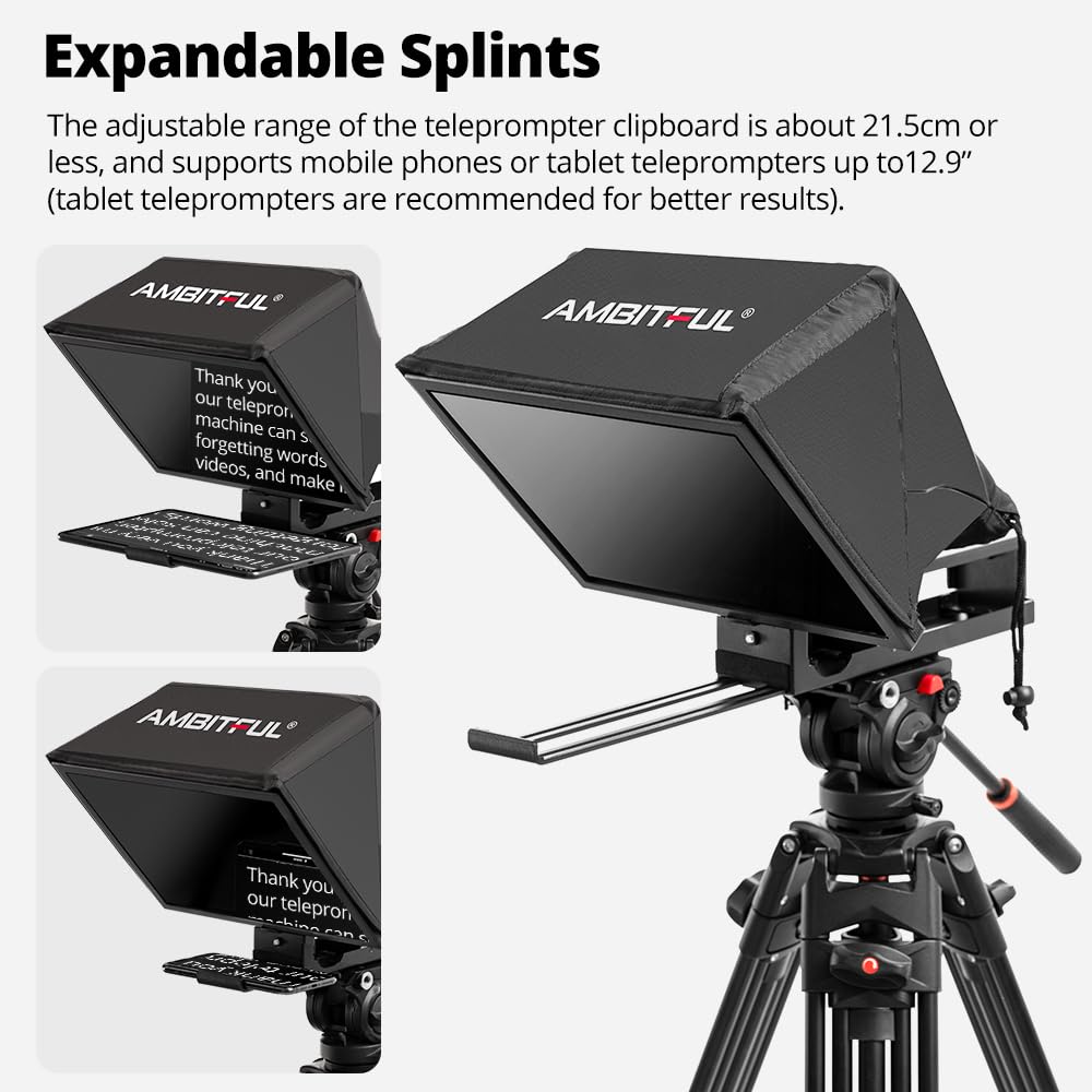 AMBITFUL T14 Pro 14'' Teleprompter for Camera - Compatible with iPad, Android Tablet & Smartphone | Remote & App Control | No Assembly Required | Works with iOS & Android | Perfect for Online Teaching, Interviews, Vlogging & Live Streaming | Professional Video Recording Equipment for Content Creators
