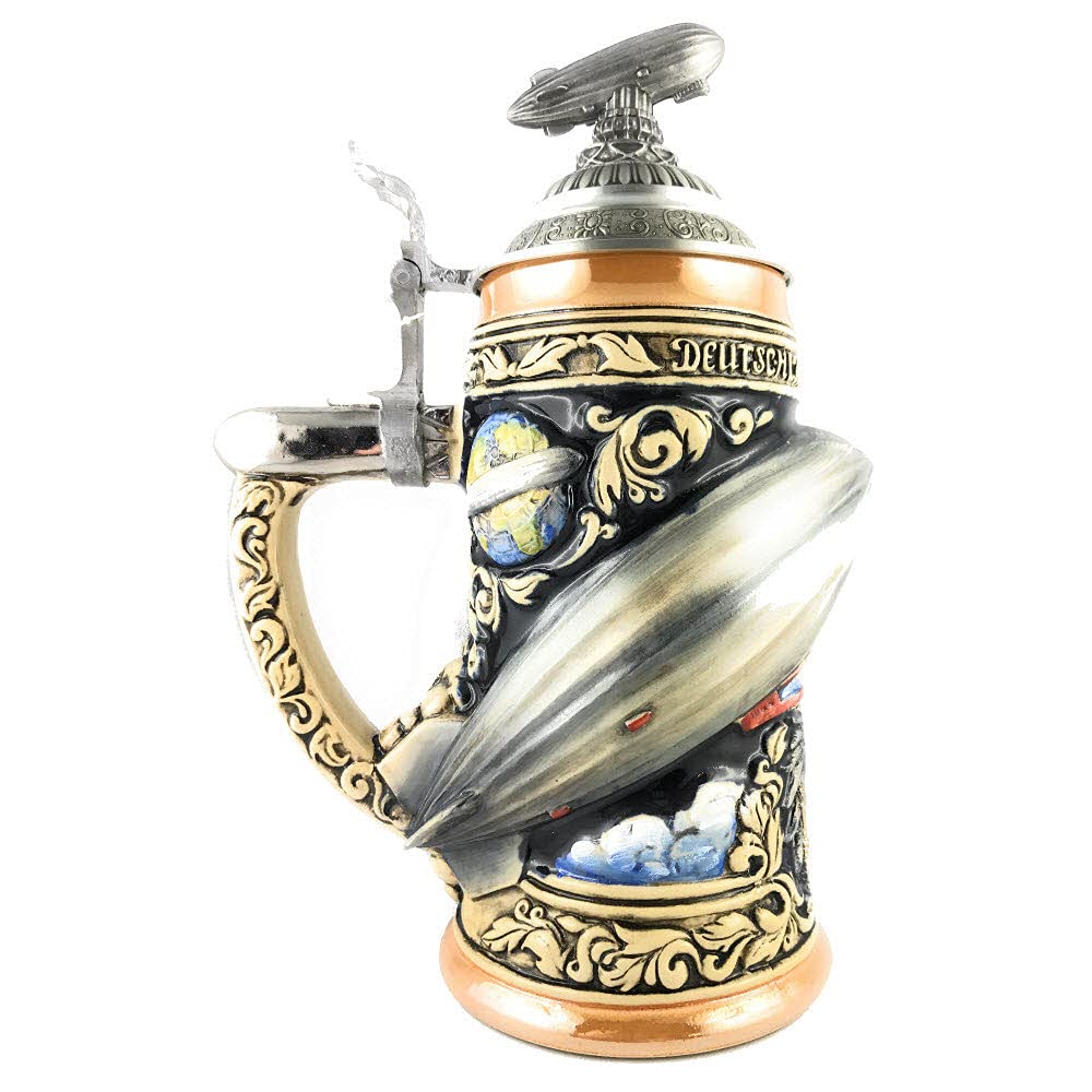 Authentic German Beer Stein with Pewter Zeppelin Lid - 0.75L Traditional Beer Mug for Oktoberfest, Home Bar & Collectors | Perfect for Beer Lovers & Gift Giving