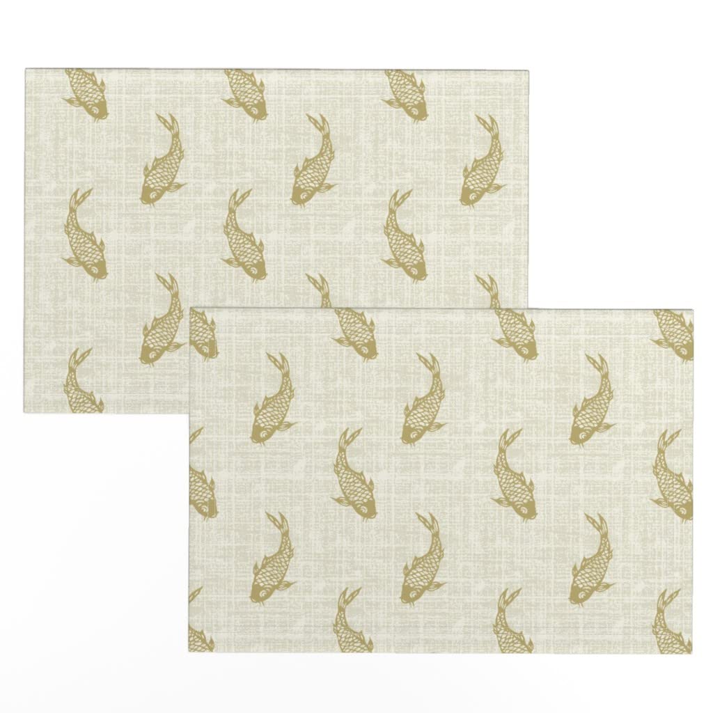 Premium Linen Cotton Canvas Placemats Set of 2 - Japanese Koi Fish Ocean Animal Print Table Mats for Dining, Kitchen Decor & Party Settings