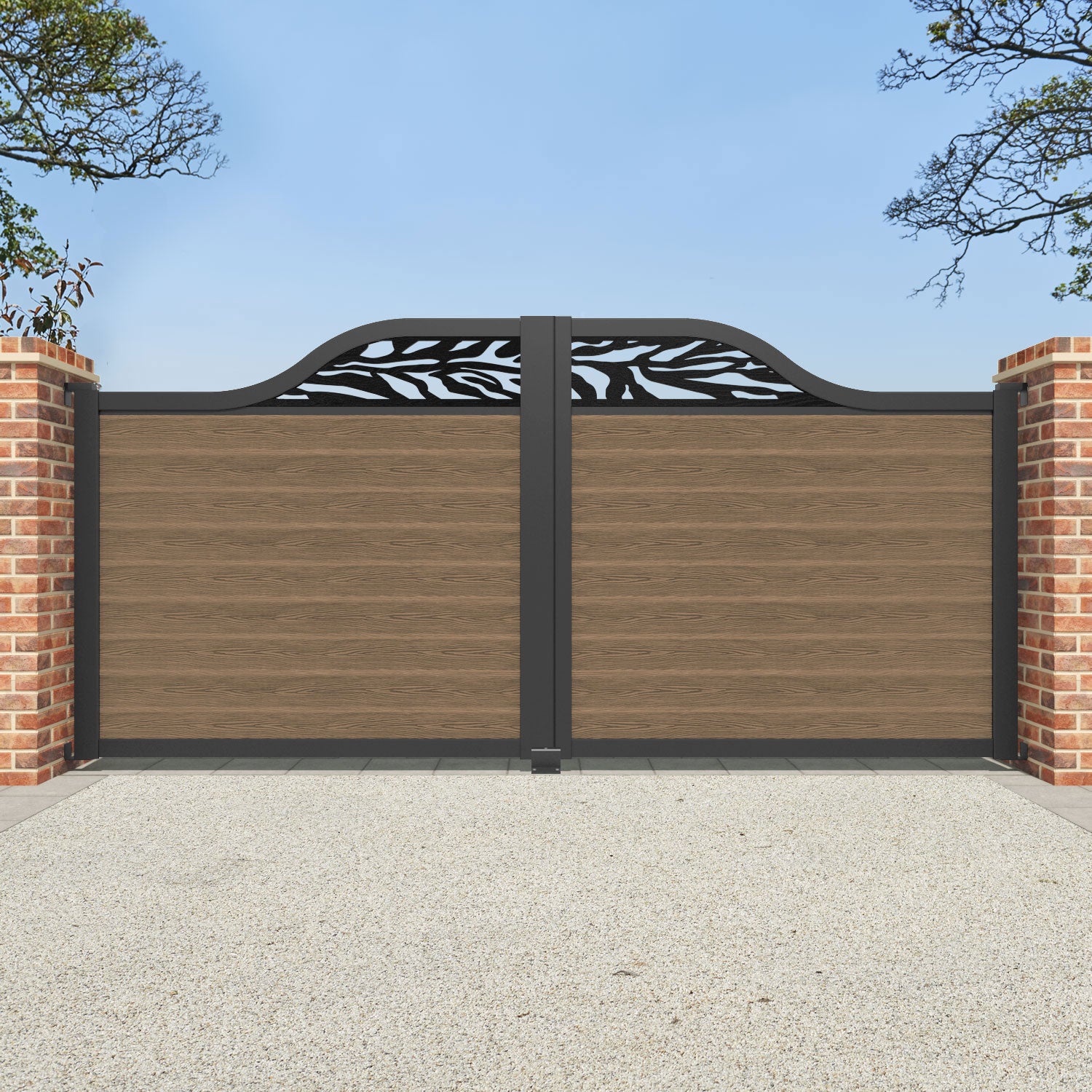 Premium Teak Classic Malawi Curved Top Driveway Gate with Screen - Elegant & Durable for Home Entryway, Garden, and Estate Security