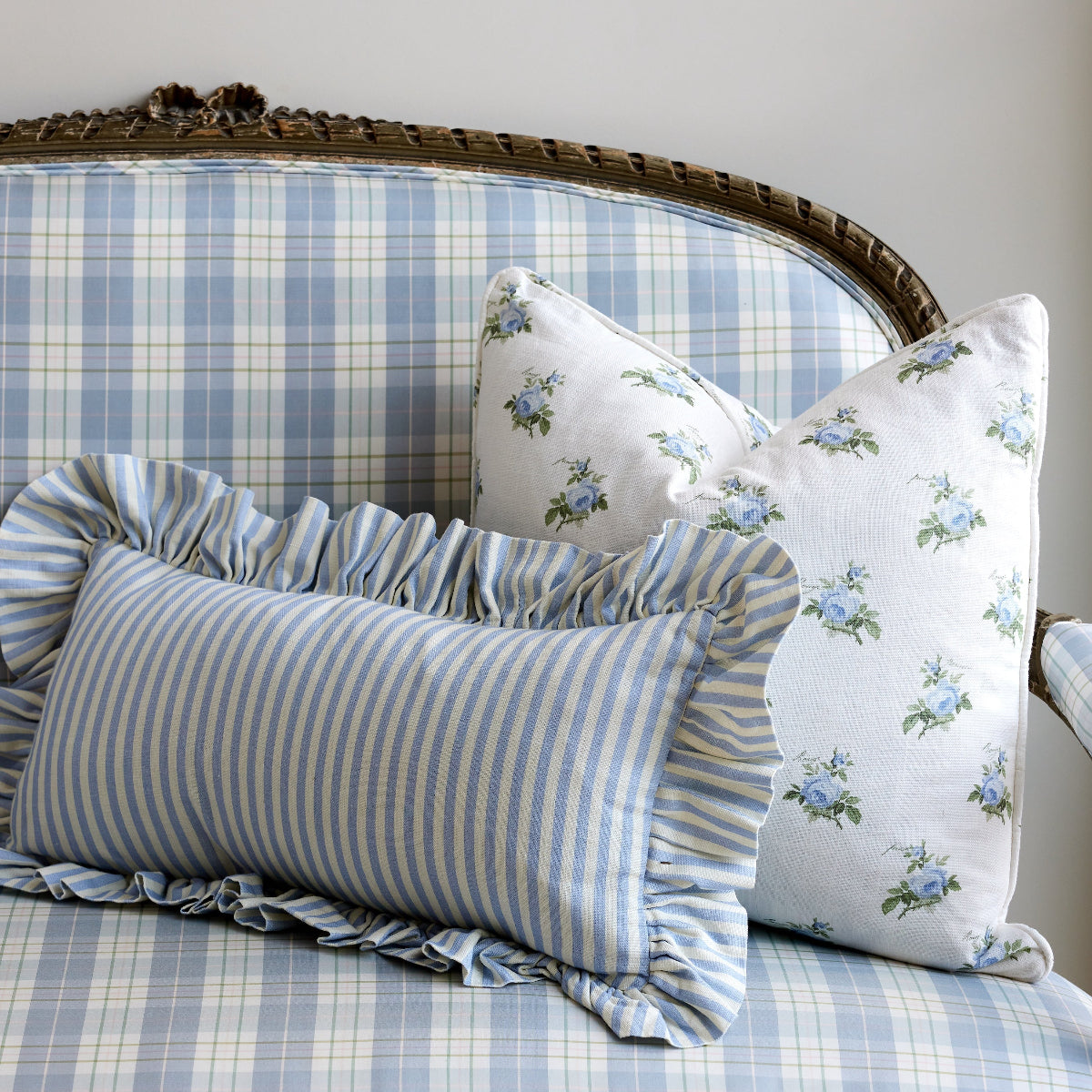 Carolina Stripe Frill Pillow Cover - Decorative Throw Pillow Case in Atlantic Blue for Sofa, Bedroom & Home Decor