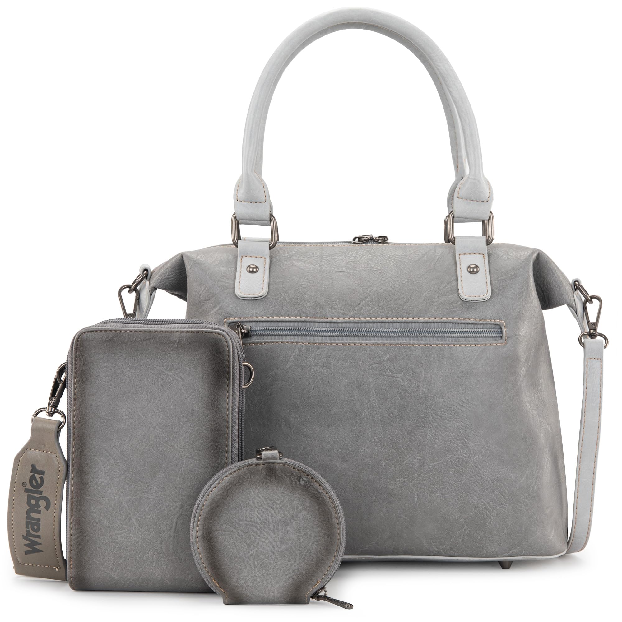 Wrangler 3-Piece Women's Doctor Bag Set - Top Handle Satchel Purse with Matching Cell Phone Bag & Coin Wallet | Professional Work Bag, Office Essentials, Business Travel Accessories