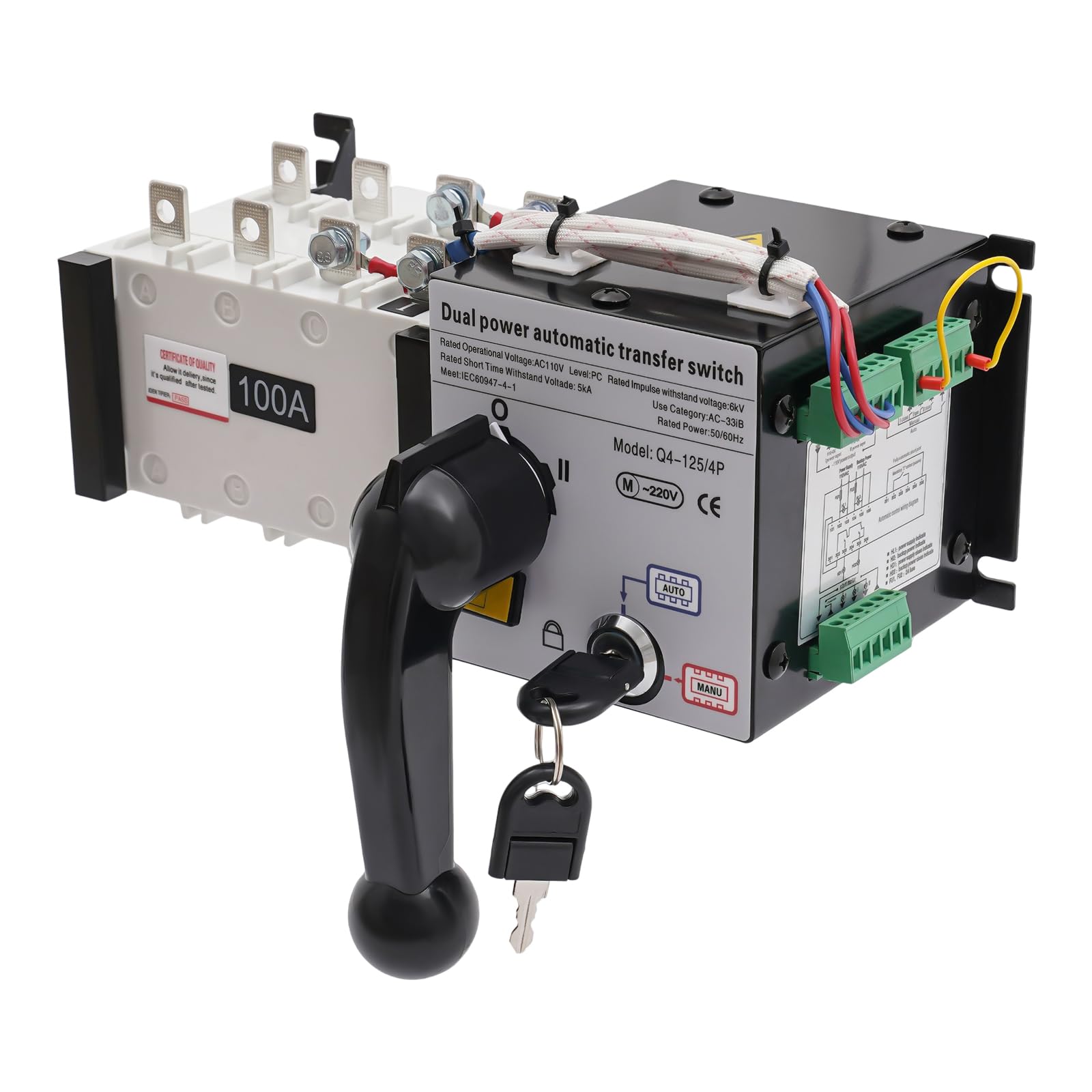110V/230V 100 Amp Automatic Transfer Switch (ATS) - Dual Power Generator Changeover Switch, 4P Isolation Type for Home & Commercial Backup Power