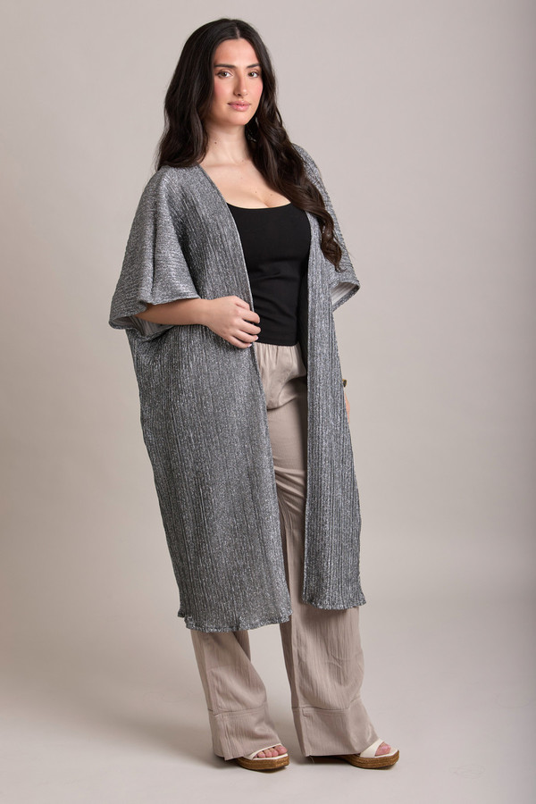 Elegant Pleated Metallic Kimono for Women - Stylish Loose Cover Up for Parties, Weddings & Special Occasions
