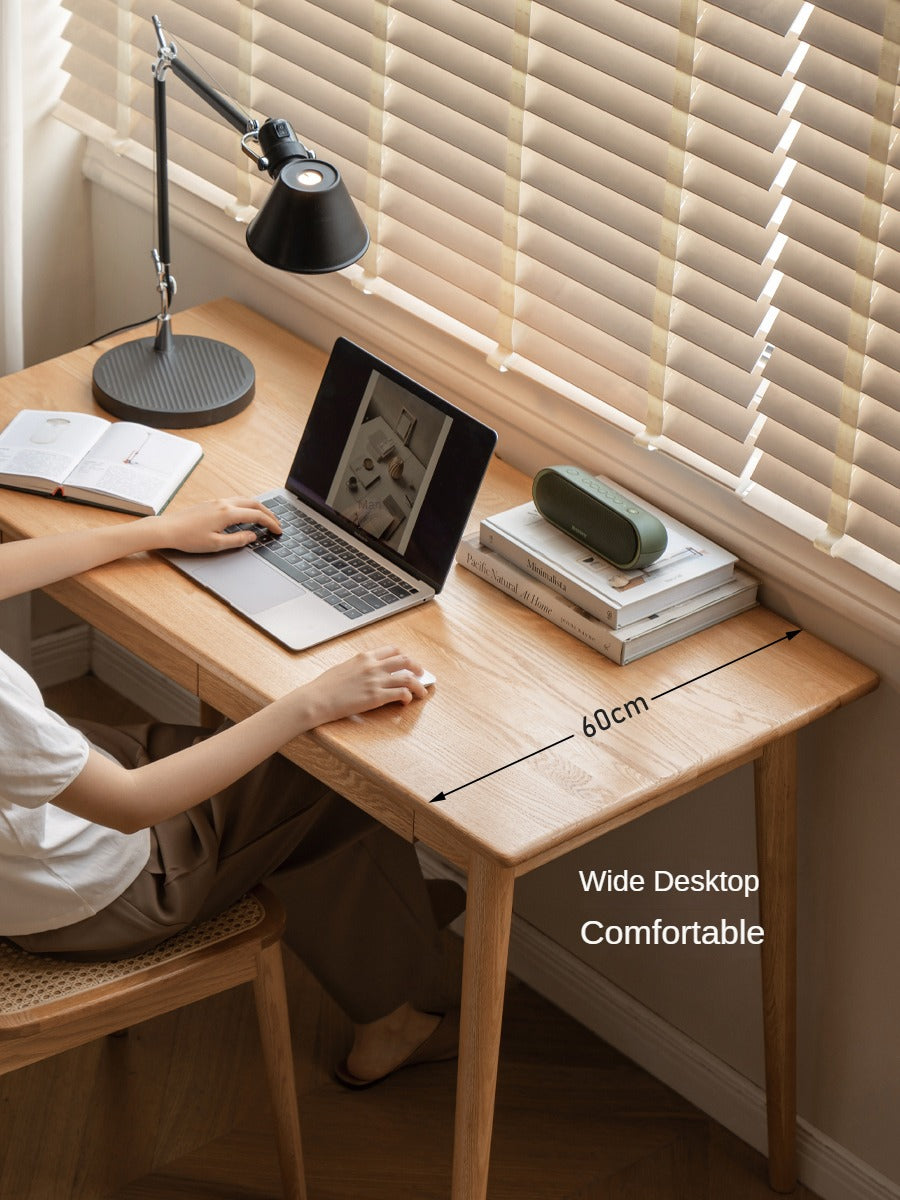 Solid Oak Wood Office Desk with Spindle-Shaped Slanted Legs - Modern Home Office Furniture for Work & Study