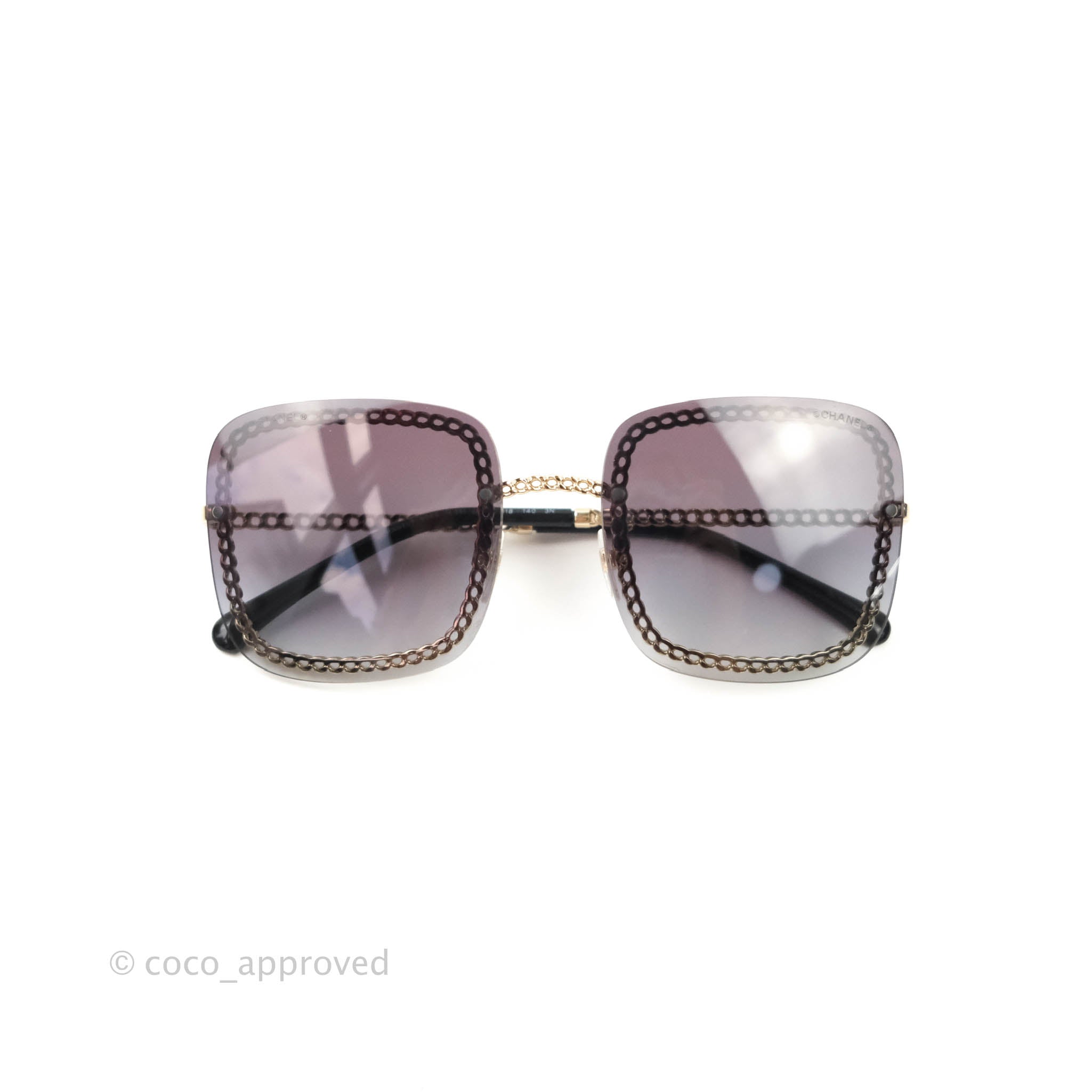 Chanel Square Sunglasses with Gradient Grey Lenses & Gold Chain - Luxury Fashion Sunglasses for Women, Perfect for Beach, Driving & Summer Outfits