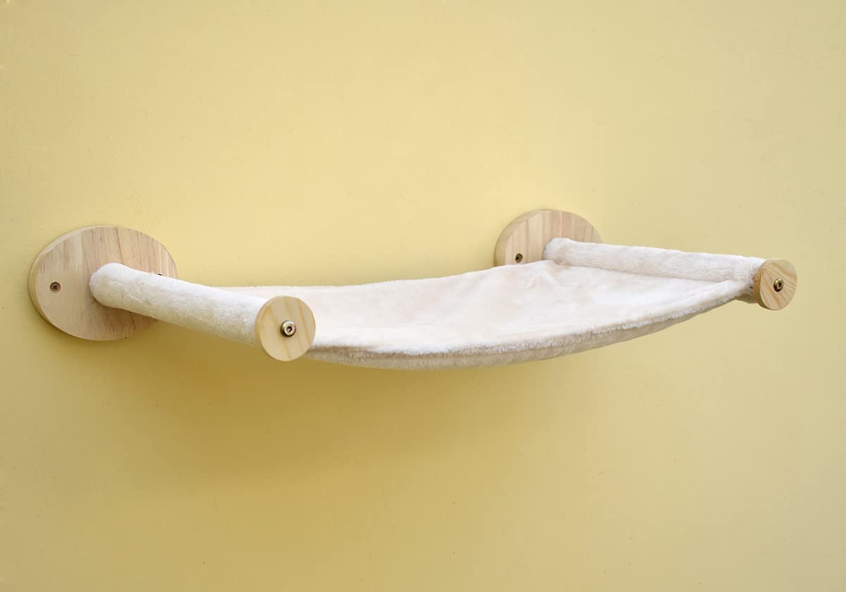 MIAOGE® Cat Wall Hammock - Wall Mounted Cat Climbing Shelves & Perches with Soft Flannel Bed - Cozy Cat Furniture for Indoor Cats - Perfect for Small Spaces, Apartments & Cat Play Areas (Beige)