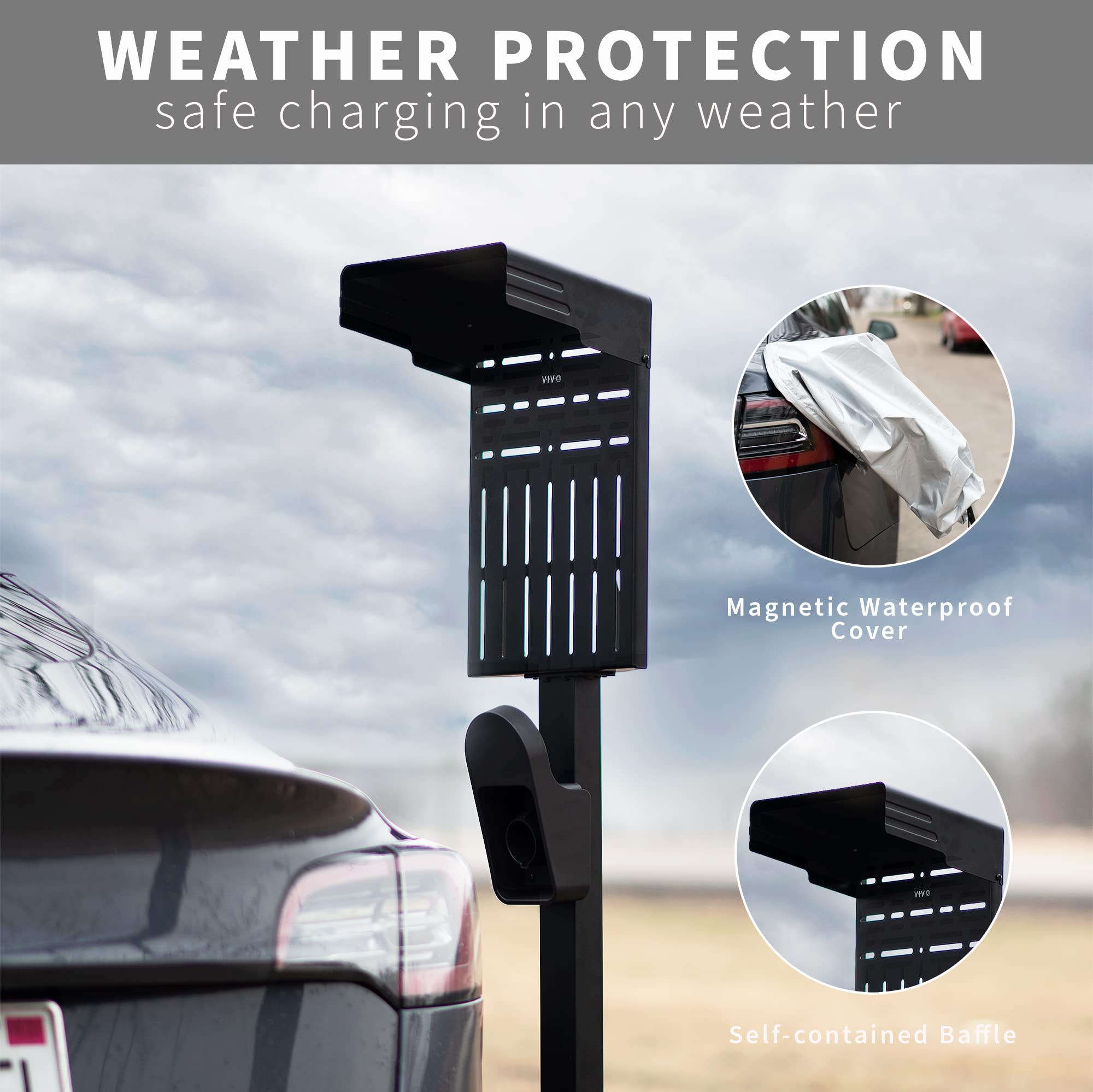 VIVO STAND-EV01C Outdoor EV Charger - Weatherproof Stainless Steel Electric Vehicle Charging Station with Protection Hood, Floor Mounted for All Weather Conditions - Perfect for Home, Office & Public Parking Lots