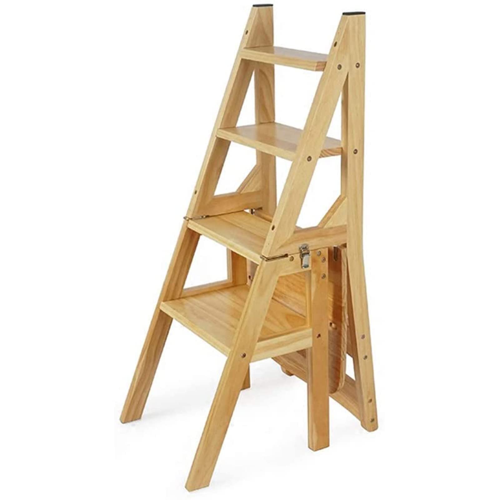 Foldable Wooden Step Stool for Home - Portable Multifunctional Ladder Stool for Kitchen, Bathroom, Library & Indoor Use - Space Saving Step Stool for Kids & Adults