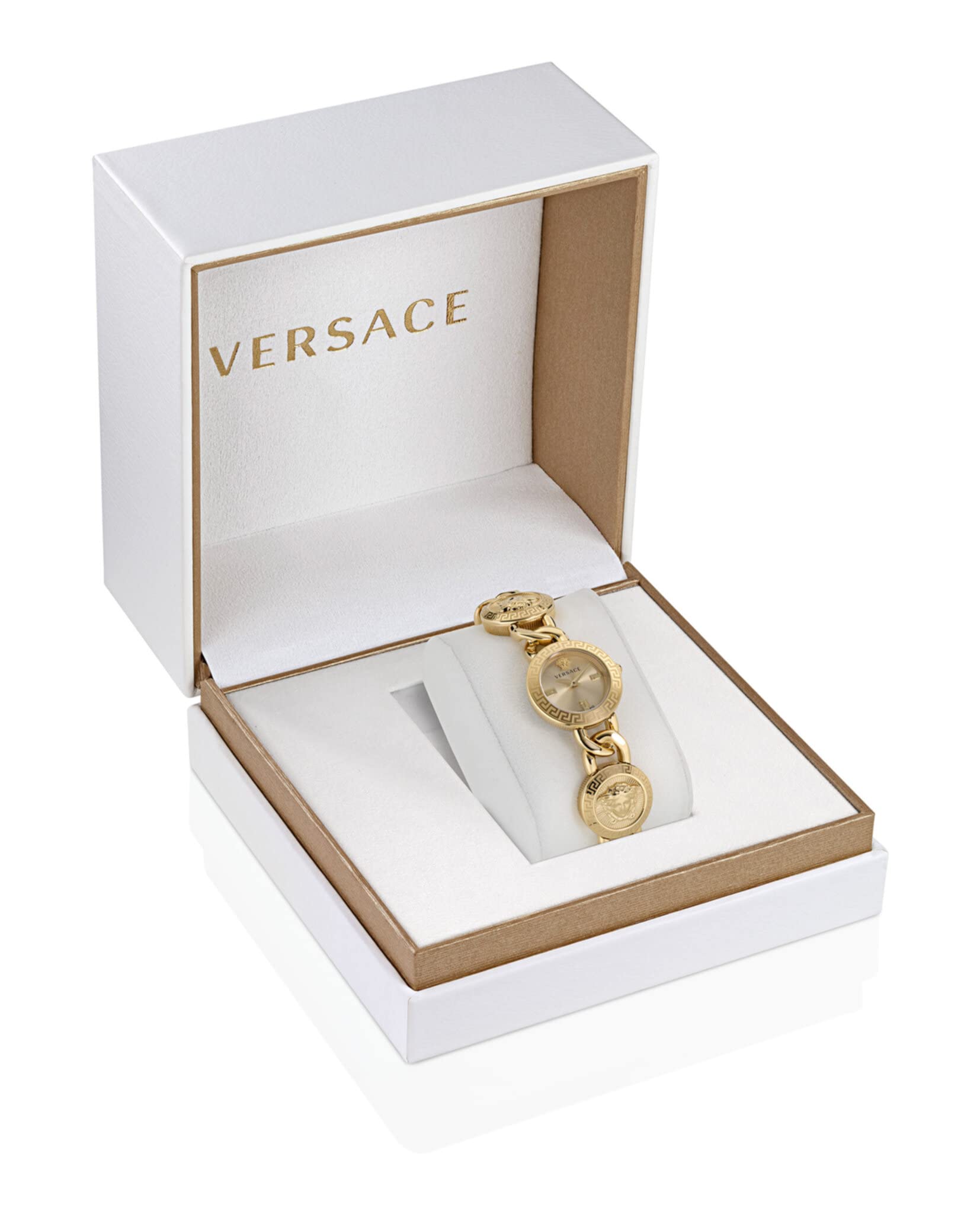 Versace Stud Icon Collection Luxury Women's Watch - Gold Bracelet, Case & Dial | Elegant Timepiece for Formal Events, Parties & Special Occasions