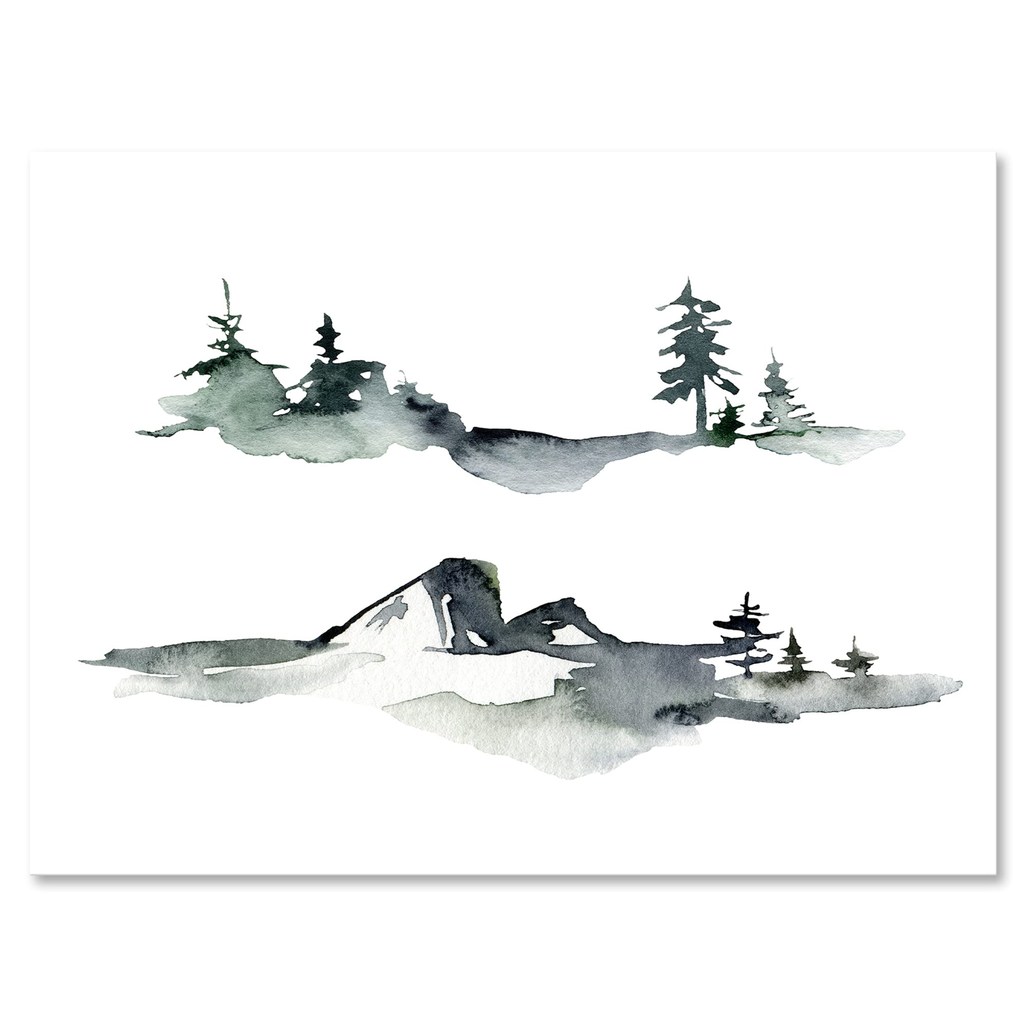DesignQ Winter Dark Blue Mountain Landscape With Trees - Modern Canvas Wall Art for Living Room, Bedroom & Office Decor