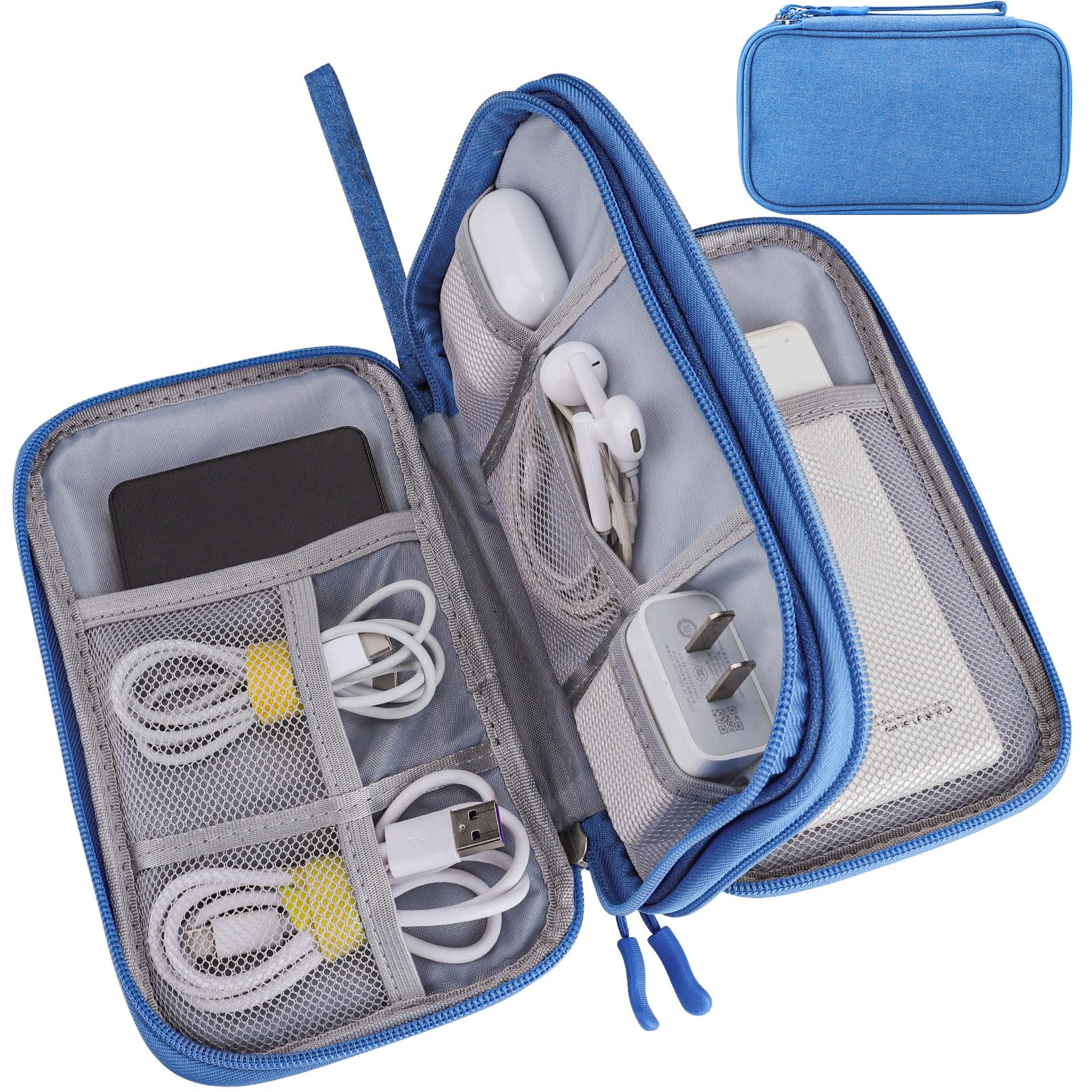 Teskyer Waterproof Travel Organizer Bag for Electronics & Cables - 8.5 x 5 Inch Sky Blue Travel Accessories | Perfect for Business Trips, Vacations & Daily Commute (Men & Women)