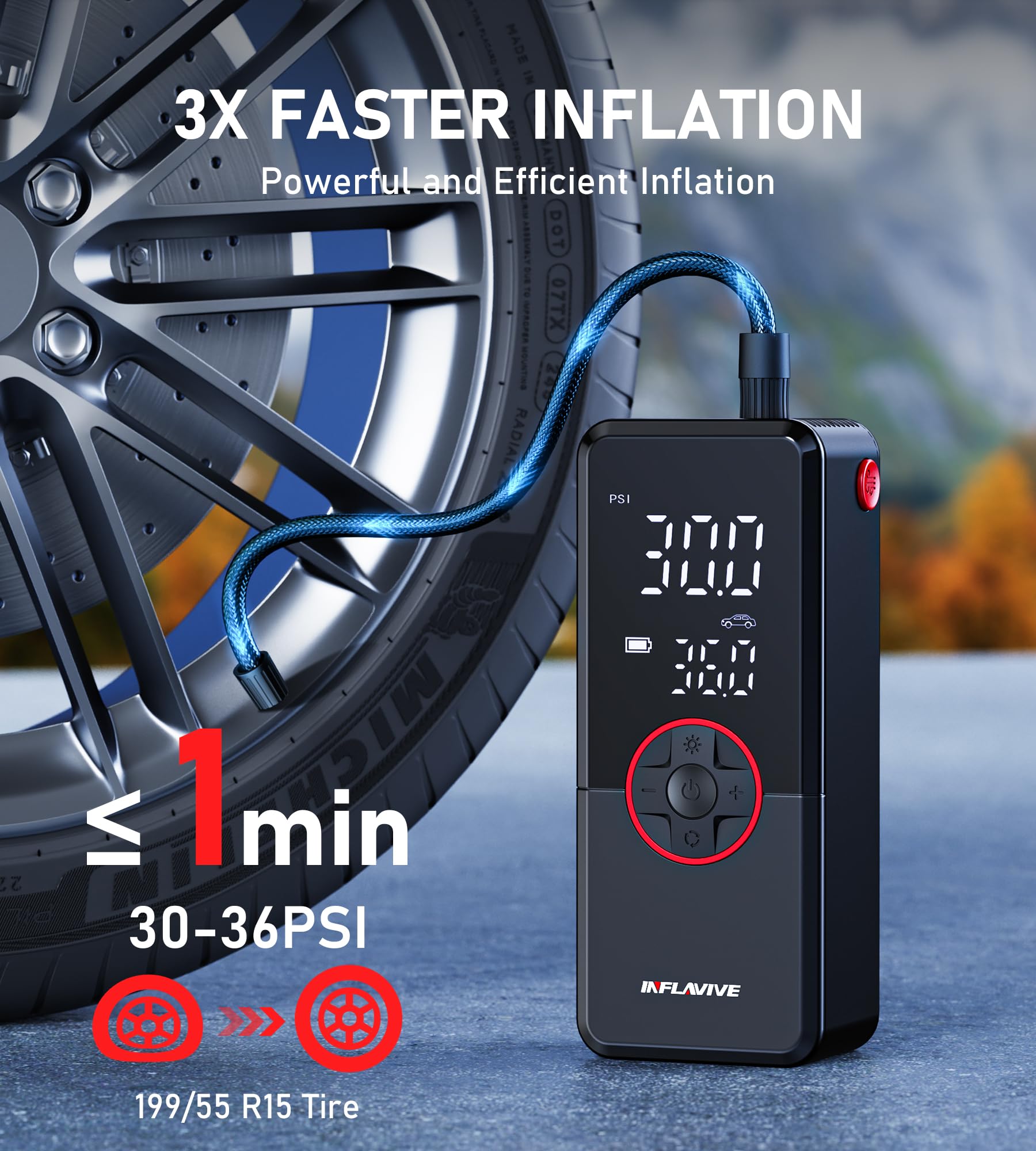 Portable Cordless Tire Inflator - 150PSI Fast Electric Air Compressor Pump with LED Light & Pressure Gauge | Car, Bike, Motorcycle, Ball Inflation | Perfect for Road Trips, Camping & Emergency Use
