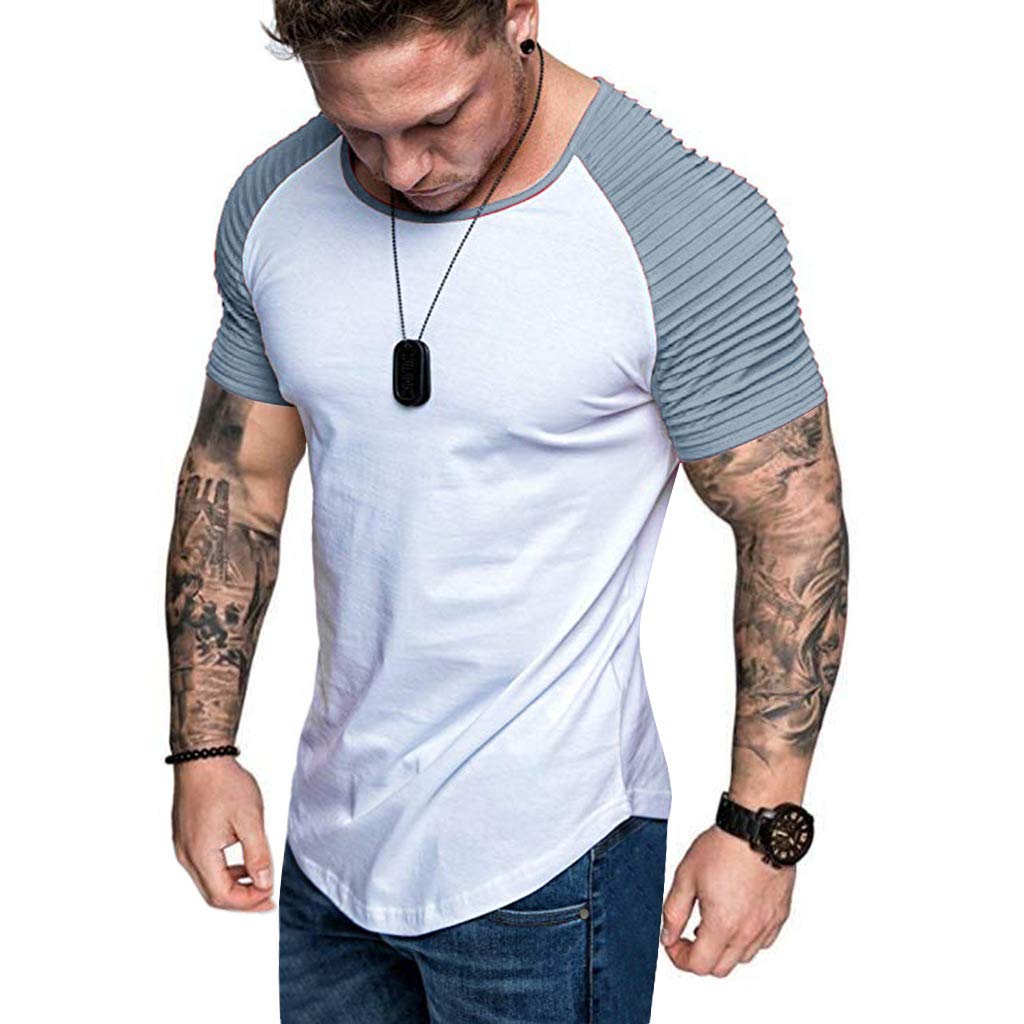 Men's Casual Patchwork Short Sleeve T-Shirt | Slim Fit Hip-Hop Tee for Streetwear & Everyday Wear | Comfortable Cotton Top for Urban Fashion & Lounge