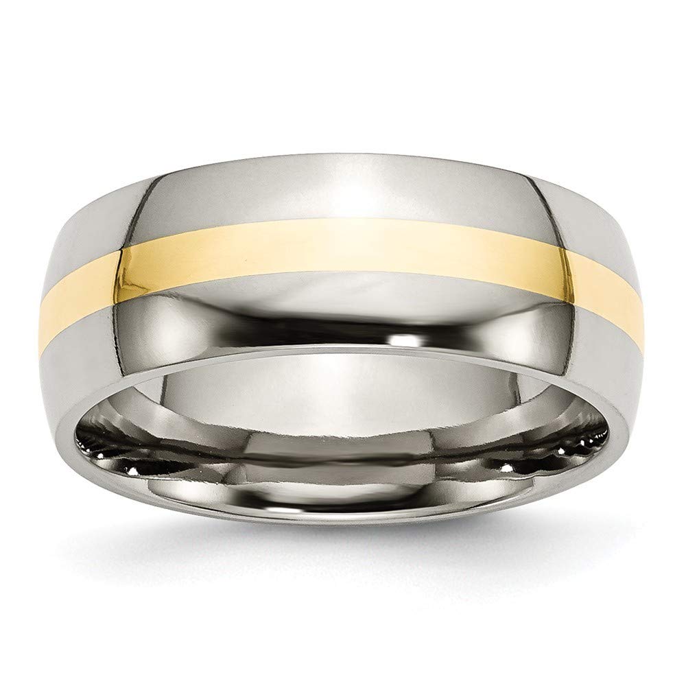 14k Gold Inlay Stainless Steel Engravable Wedding Band Ring - 8mm Polished Size 10.5 Jewelry Gift for Women, Anniversary, Engagement, Promise Ring - Perfect for Bridal, Couples & Special Occasions