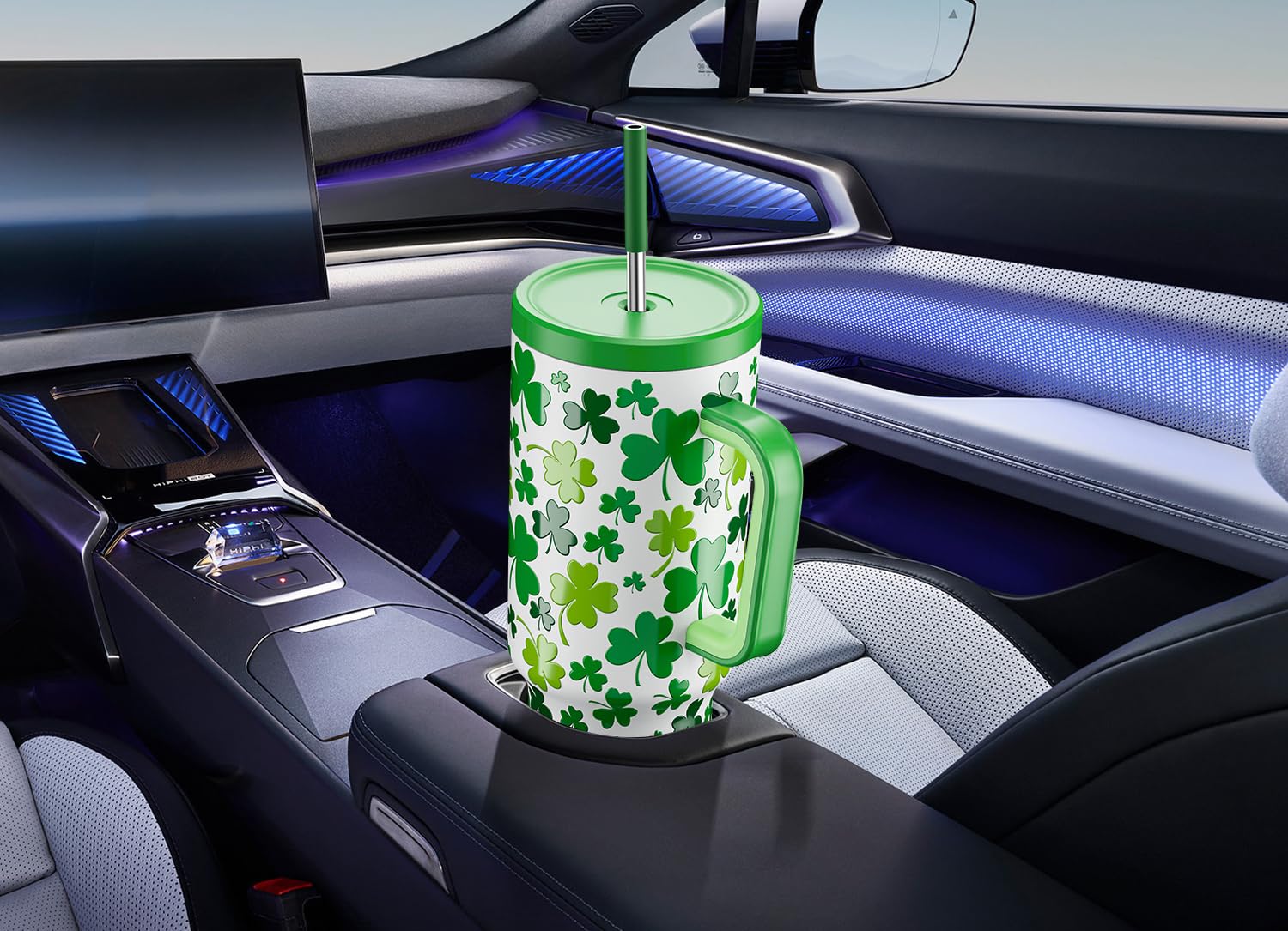 Meoky 40 oz Insulated Stainless Steel Tumbler with Handle, Lid & Straw - 100% Leak-Proof, Keeps Drinks Cold 34+ Hours - Perfect for Travel, Gym, Office & Outdoor Activities (Shamrock Green)
