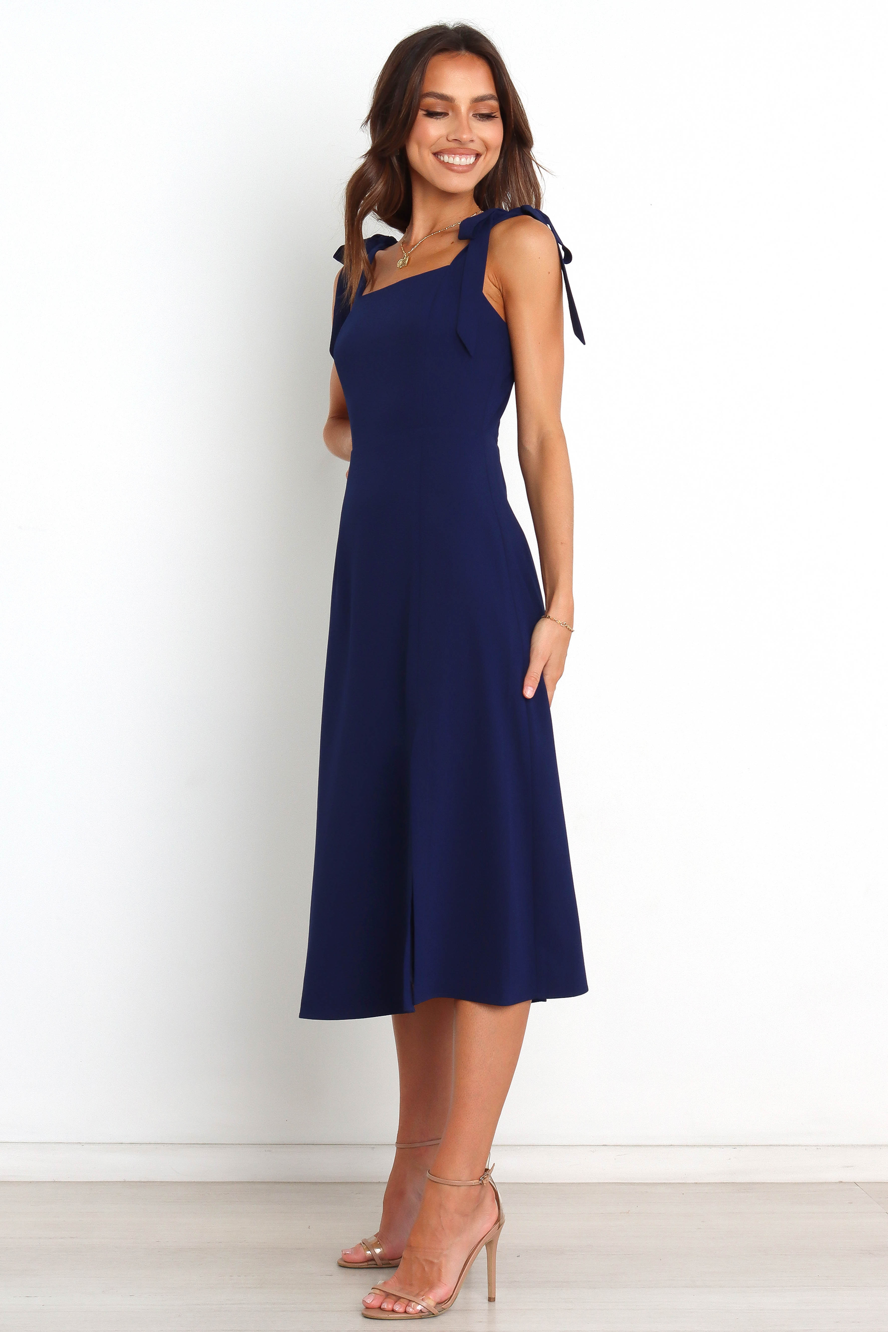 Laurel Dress for Women - Navy Blue Elegant Flowy Midi Dress for Casual Wear, Office, and Special Occasions