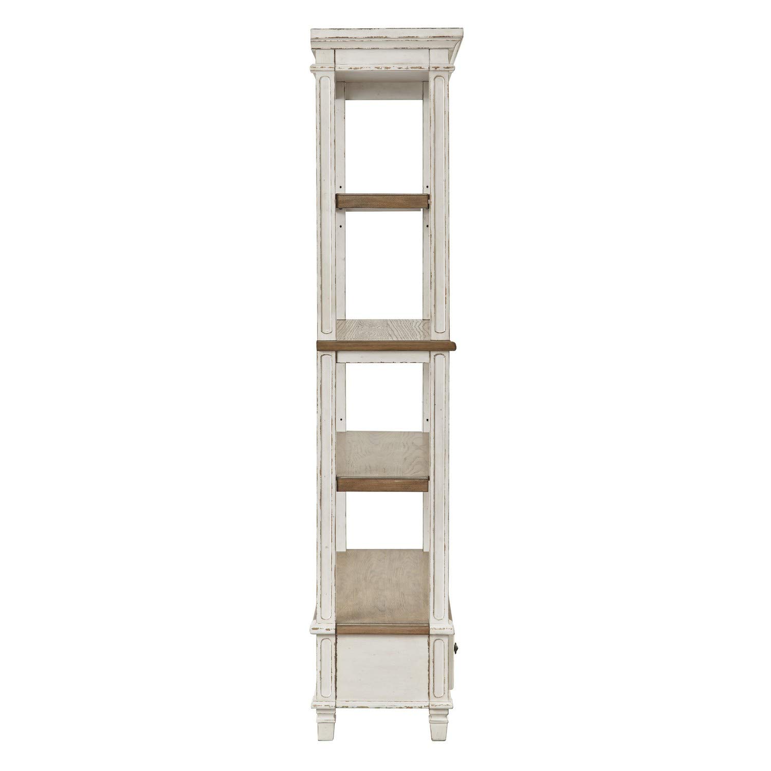 Benjara 4-Tier Wooden Bookcase with Bottom Drawer - Brown & White Storage Shelf for Living Room, Bedroom, or Home Office