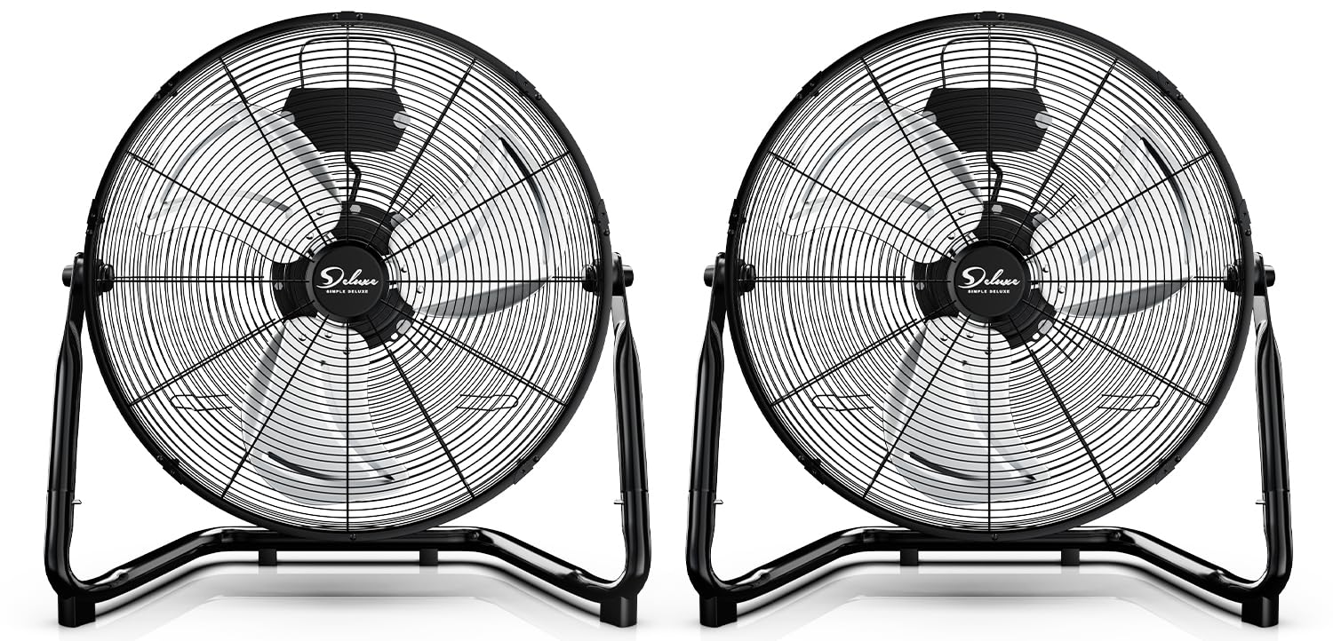 Simple Deluxe 18 Inch 3-Speed High Velocity Heavy Duty Metal Industrial Floor Fan - Quiet Cooling for Home, Office, Warehouse & Greenhouse - Indoor Outdoor Use - Black (2 Pack) - Perfect for Large Spaces, Workshops & Hot Weather Cooling