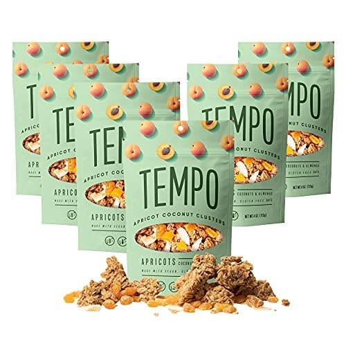 TEMPO GRANOLA Apricot Coconut Almond Granola Clusters (6 Pack) - Gluten Free Oats, High Protein, Low Sugar, Vegan, Dairy Free, Soy Free, Vitamin E & Prebiotics for Gut Health - Perfect for Breakfast, Snacking & Healthy Lifestyle