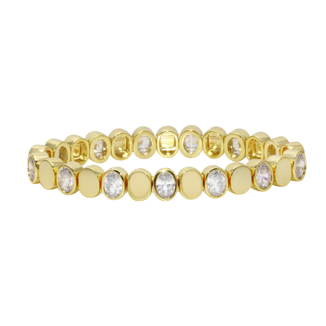Gold Oval Stretch Bracelet for Women - Elegant Adjustable Bangle for Everyday Wear, Parties & Gifts