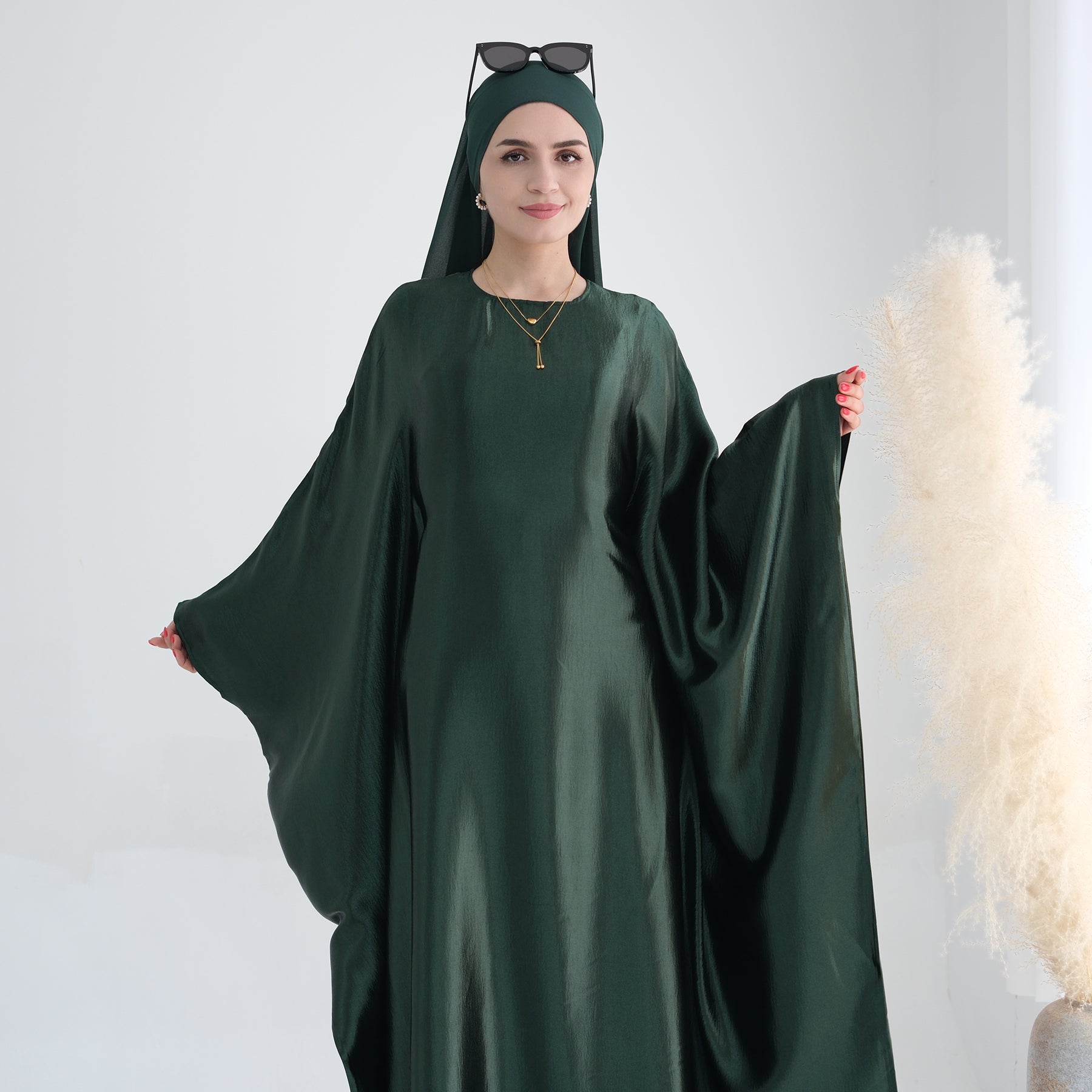 Elegant Alisha Butterfly Satin Abaya Dress for Women - Modest Islamic Prayer Gown - Perfect for Eid, Ramadan, and Special Occasions