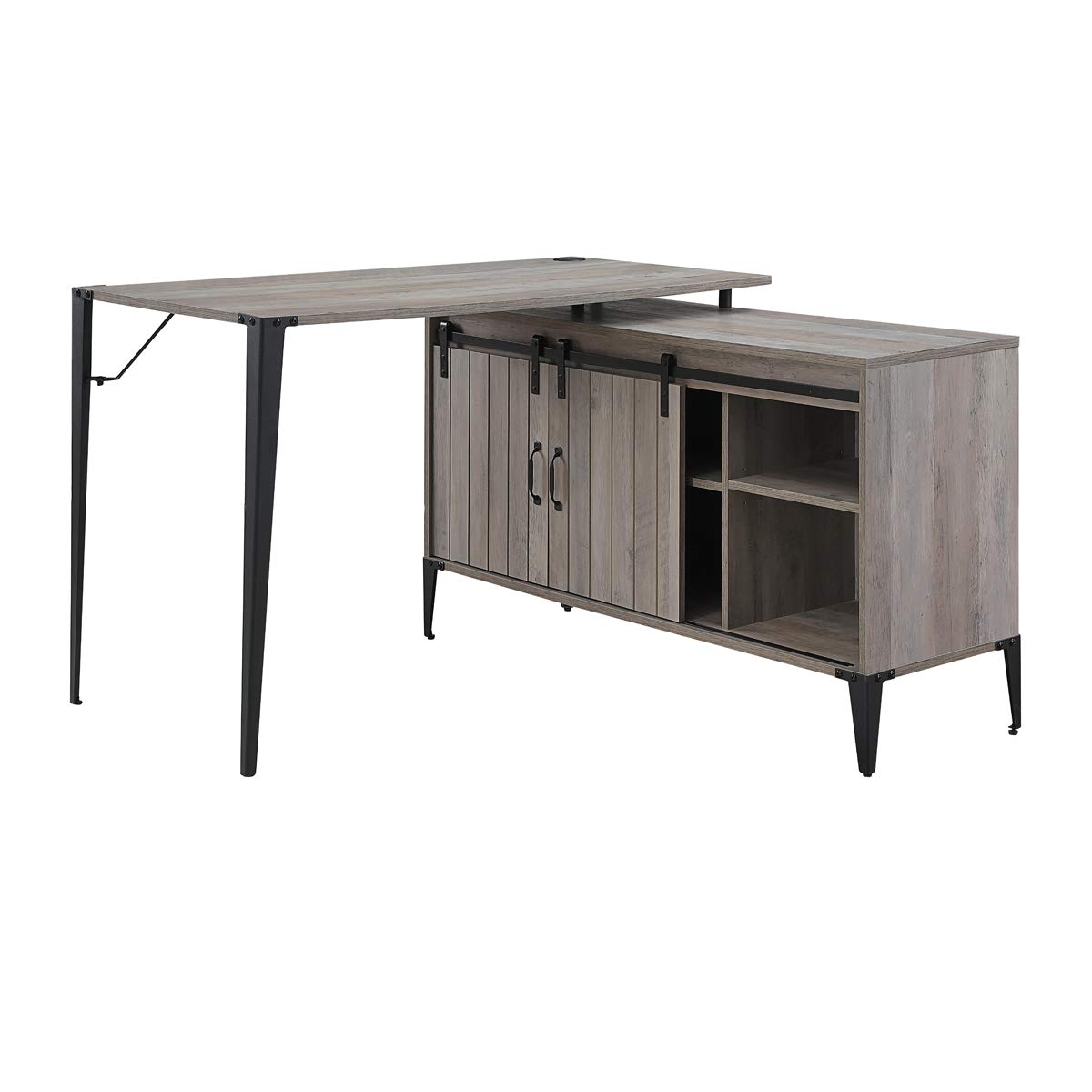 L Shaped Computer Desk with Shelves - Industrial Corner Desk for Home Office & Gaming, Rustic Gray Oak Workstation - Perfect for Small Spaces & Multi-Monitor Setups