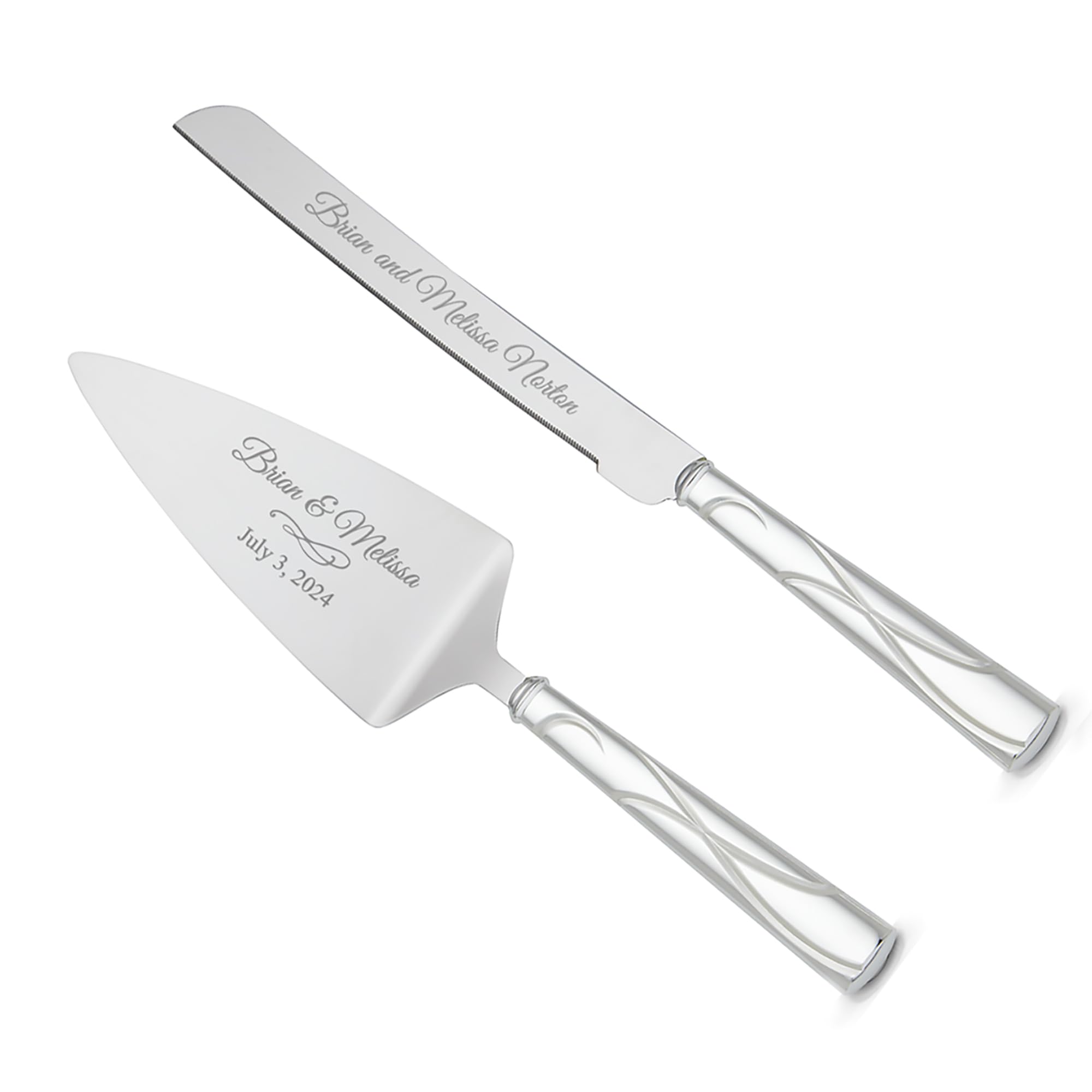 Lenox Bridal Adorn Silver Personalized Wedding Cake Cutting Set - Custom Engraved Cake Knife & Server for Bride & Groom - Perfect for Wedding Ceremonies, Anniversaries & Special Occasions