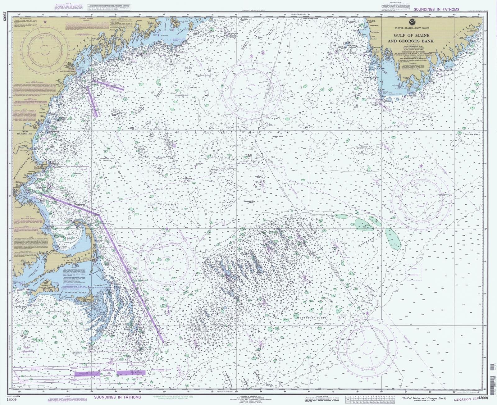 Vintage 1994 NOAA Nautical Chart Map - Gulf of Maine & Georges Bank Wall Art (44x36in) - Coastal Decor for Maine, New Hampshire, Massachusetts (ME, NH, MA) Homes & Offices - Perfect for Nautical Theme Rooms, Beach Houses & Maritime History Enthusiasts
