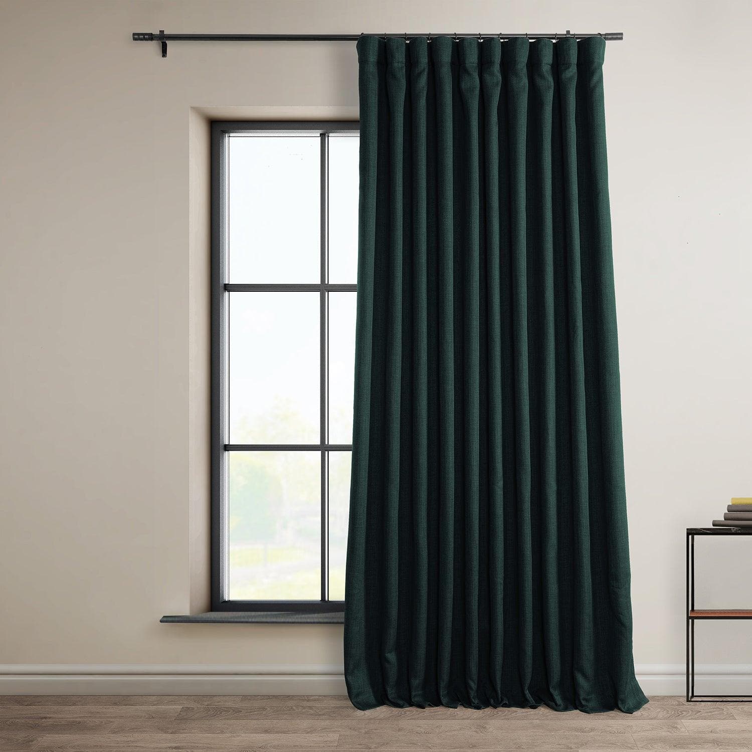 Focal Green Extra Wide Textured Faux Linen Blackout Curtains - Thermal Insulated Window Drapes for Living Room, Bedroom & Home Theater (90