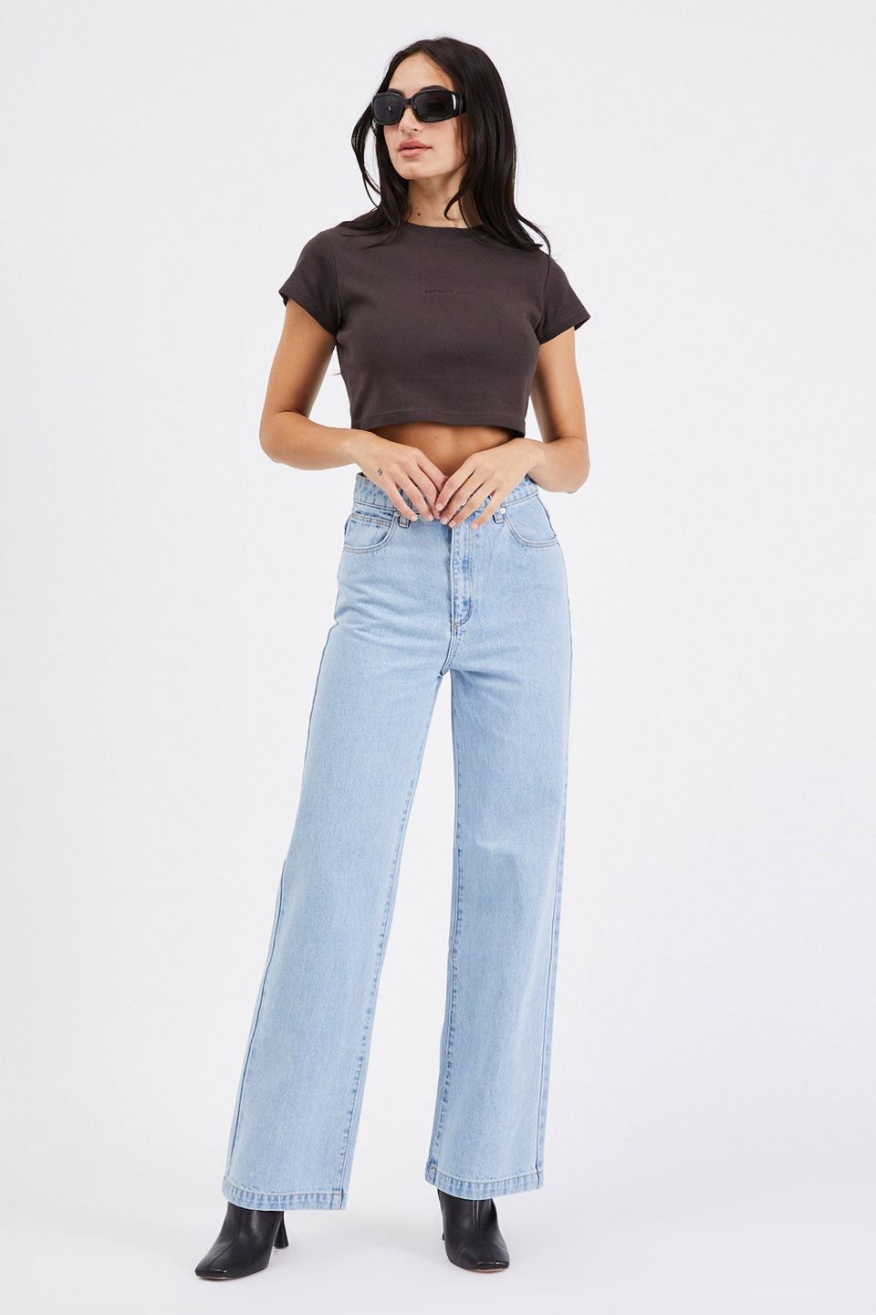 94 High Wide Walk Away Light Blue Denim Jeans for Women - Comfortable Stretch Bootcut Jeans for Casual Wear & Everyday Outfits
