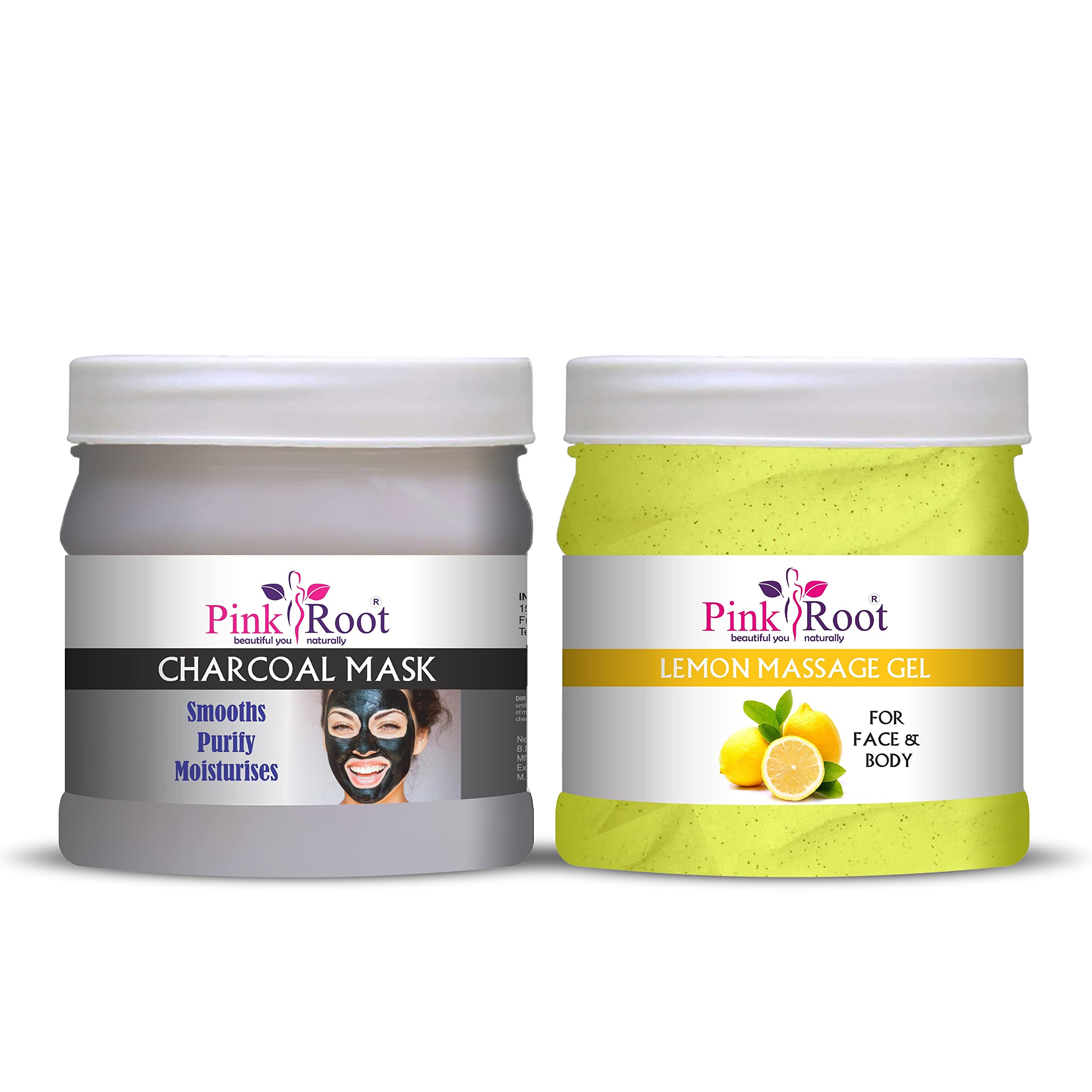 Pink Root Lemon Massage Gel & Charcoal Mask Set - 500ml Each for Deep Relaxation & Skin Detox | Perfect for Spa Nights & Self-Care Routines