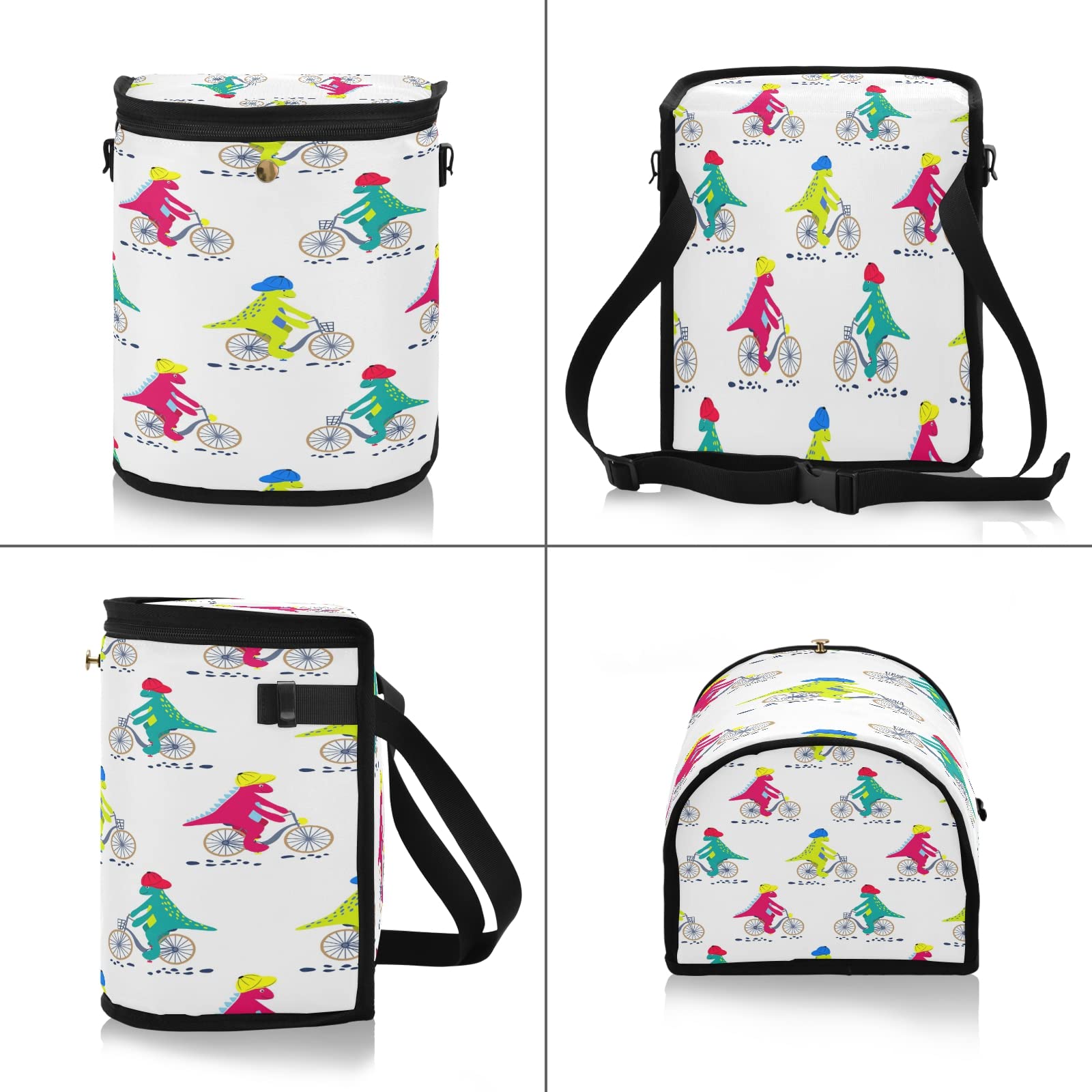 Tarity Leak-Proof Car Trash Can with Aluminum Film - Waterproof Car Garbage Bin & Multi-Purpose Organizer Storage Bag - Hanging Car Trash Bag for Vehicles - Cartoon Dinosaur White - Perfect for Road Trips, Commuting & Keeping Your Car Clean