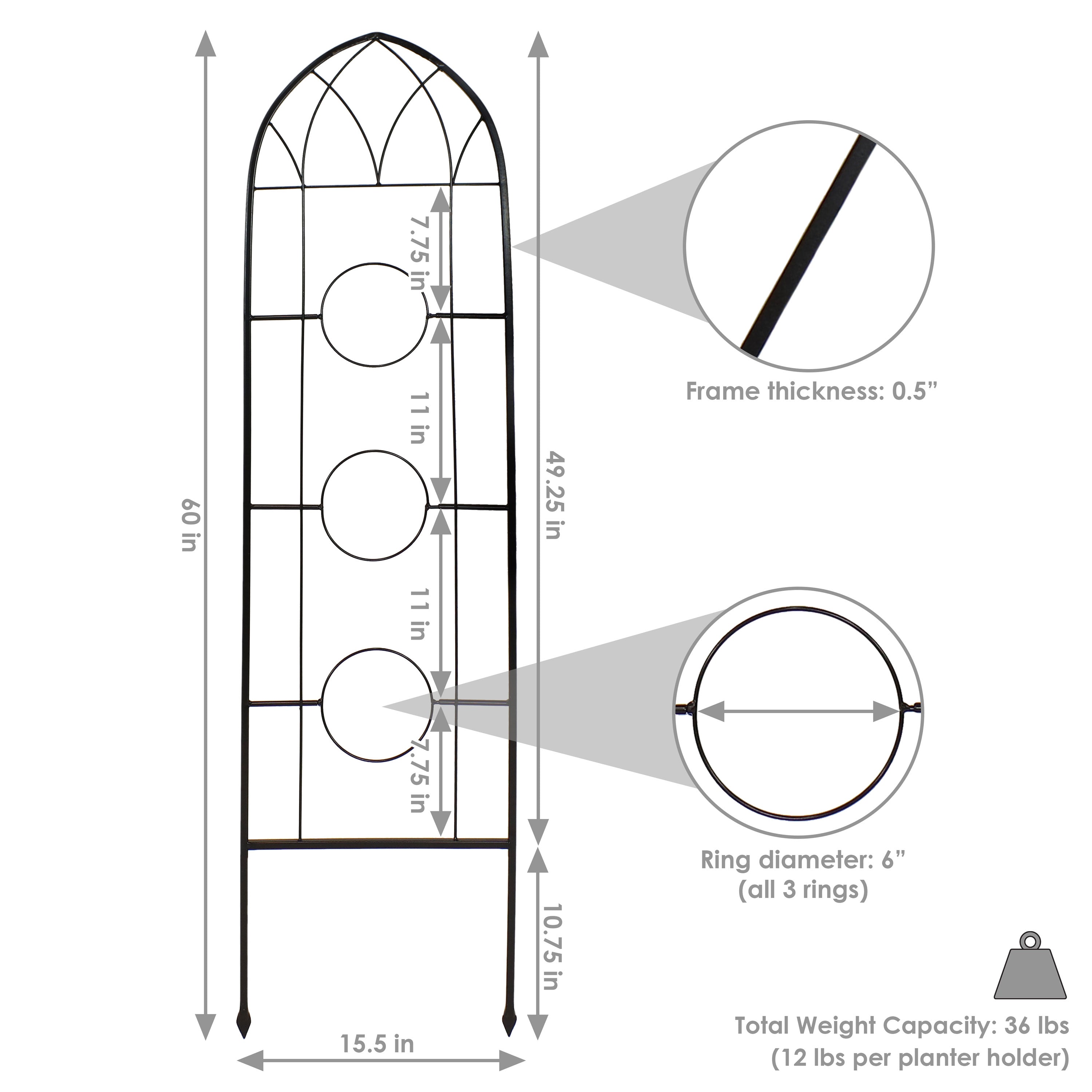 Sunnydaze 2-Piece Arched Garden Trellis with Folding Flowerpot Supports - Sturdy Metal Plant Climbing Frame for Vines, Roses & Outdoor Decor - Perfect for Patio, Backyard & Garden Landscaping