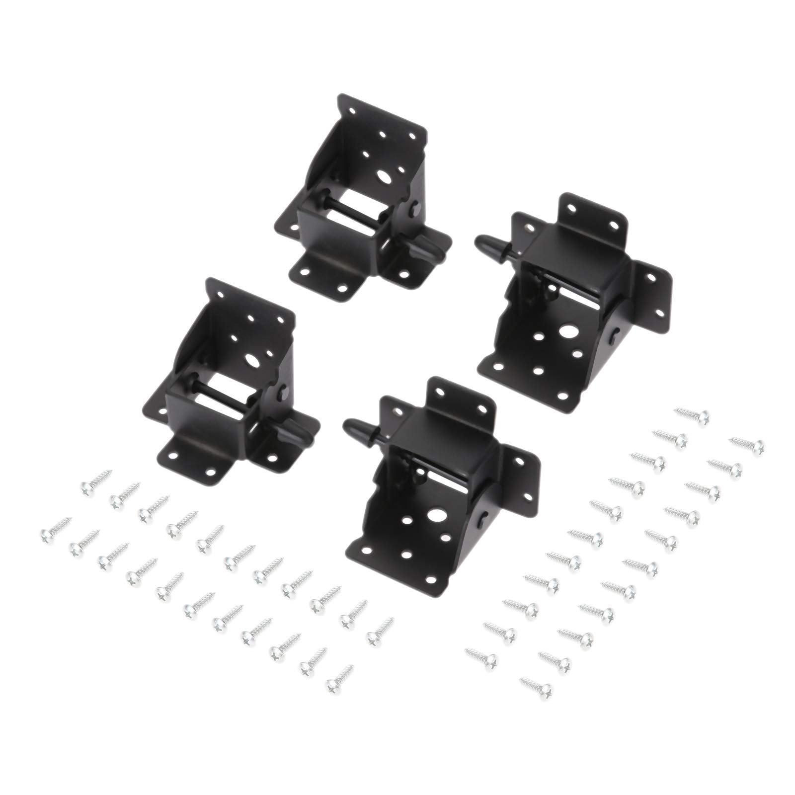 4-Pack Heavy Duty Metal Locking Folding Table Chair Leg Brackets - Spring Loaded Cabinet Hinges for Cupboard Doors & Furniture Hardware with Screws Included (Black) - Perfect for DIY Furniture Repair, Home Improvement Projects & Space-Saving Foldable Designs