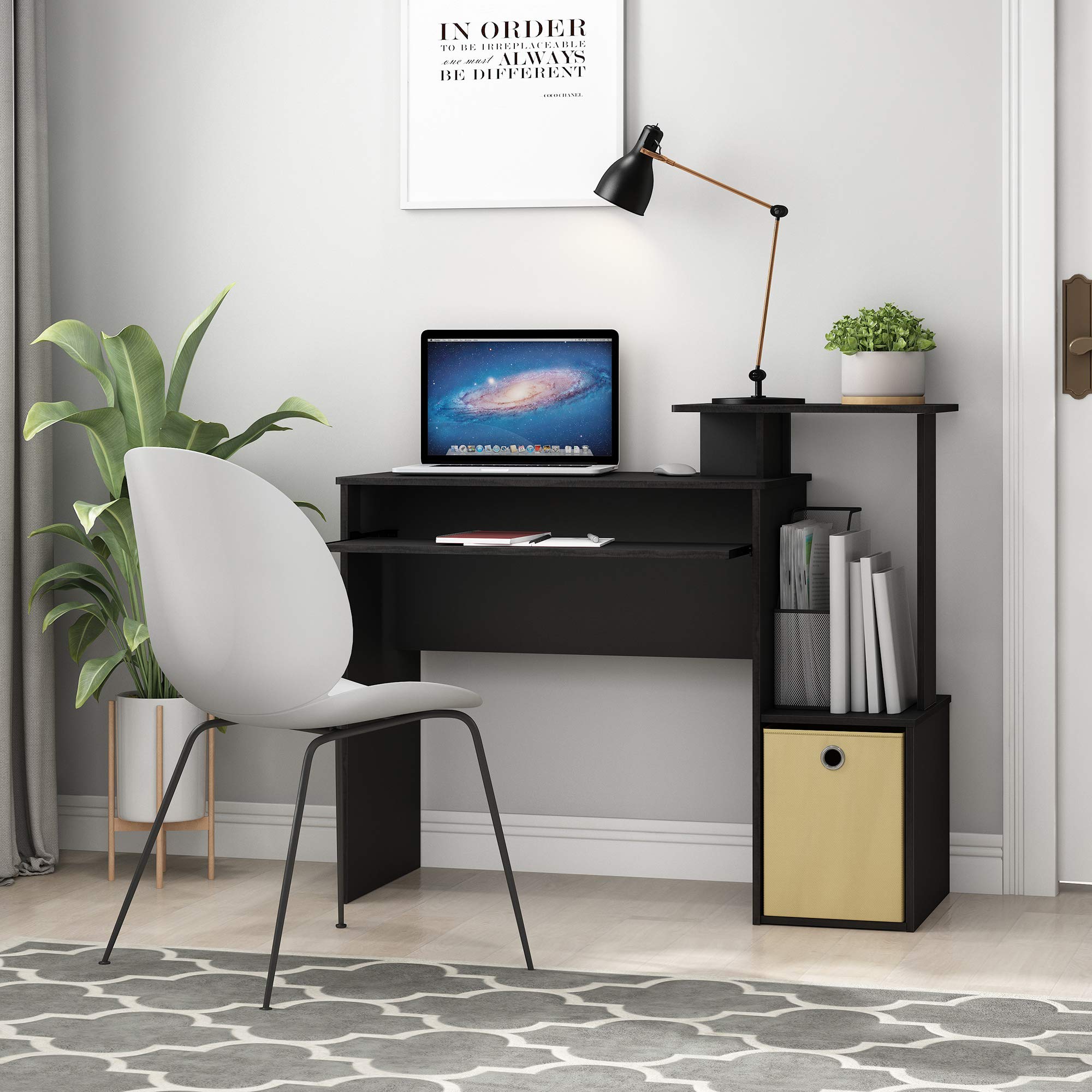 Furinno Econ Multipurpose Home Office Computer Writing Desk - Compact Workstation for Small Spaces, Study & Gaming, Black/Brown Finish - Perfect for Remote Work, Online Classes & Home Office Setup