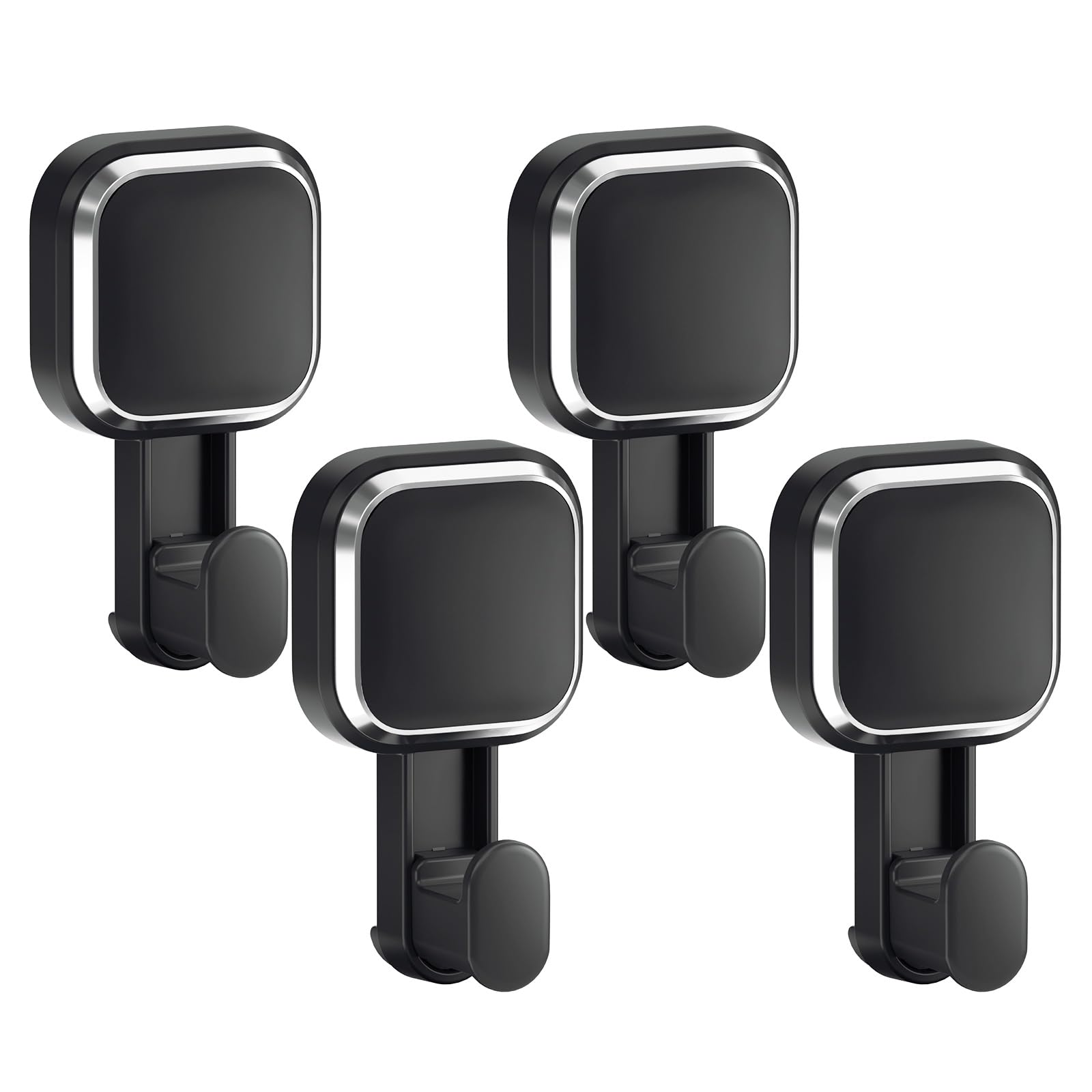 Damage-Free Hanging Suction Cup Shower Hooks - Powerful Vacuum Suction Loofah & Towel Holder for Bathroom - Easy Install & Remove - Black (4 Pack) - Perfect for Organizing Shower Accessories, Hanging Sponges & Washcloths