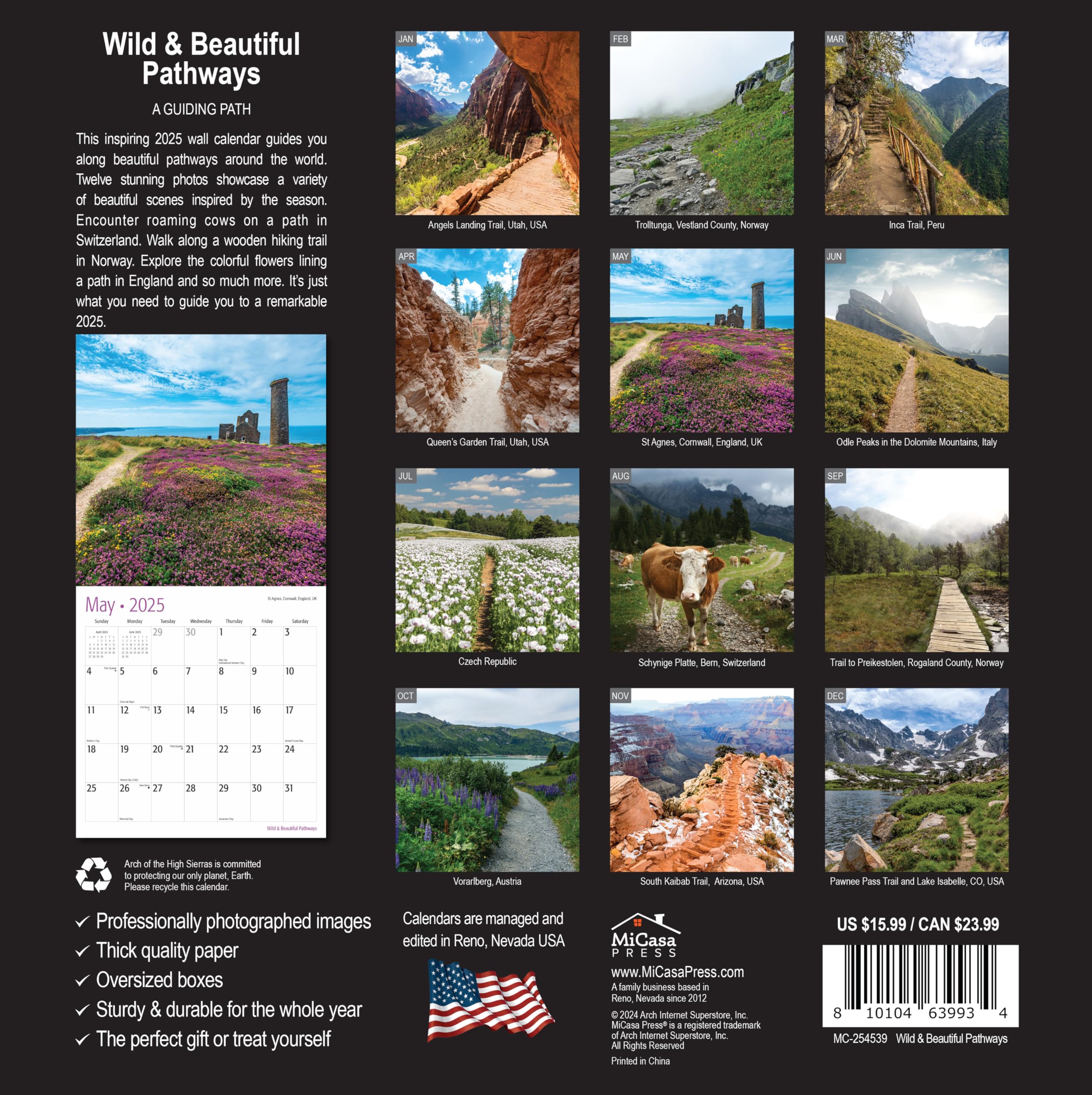 MICASA PRESS - Wild & Beautiful Pathways 2025 Wall Calendar | 12